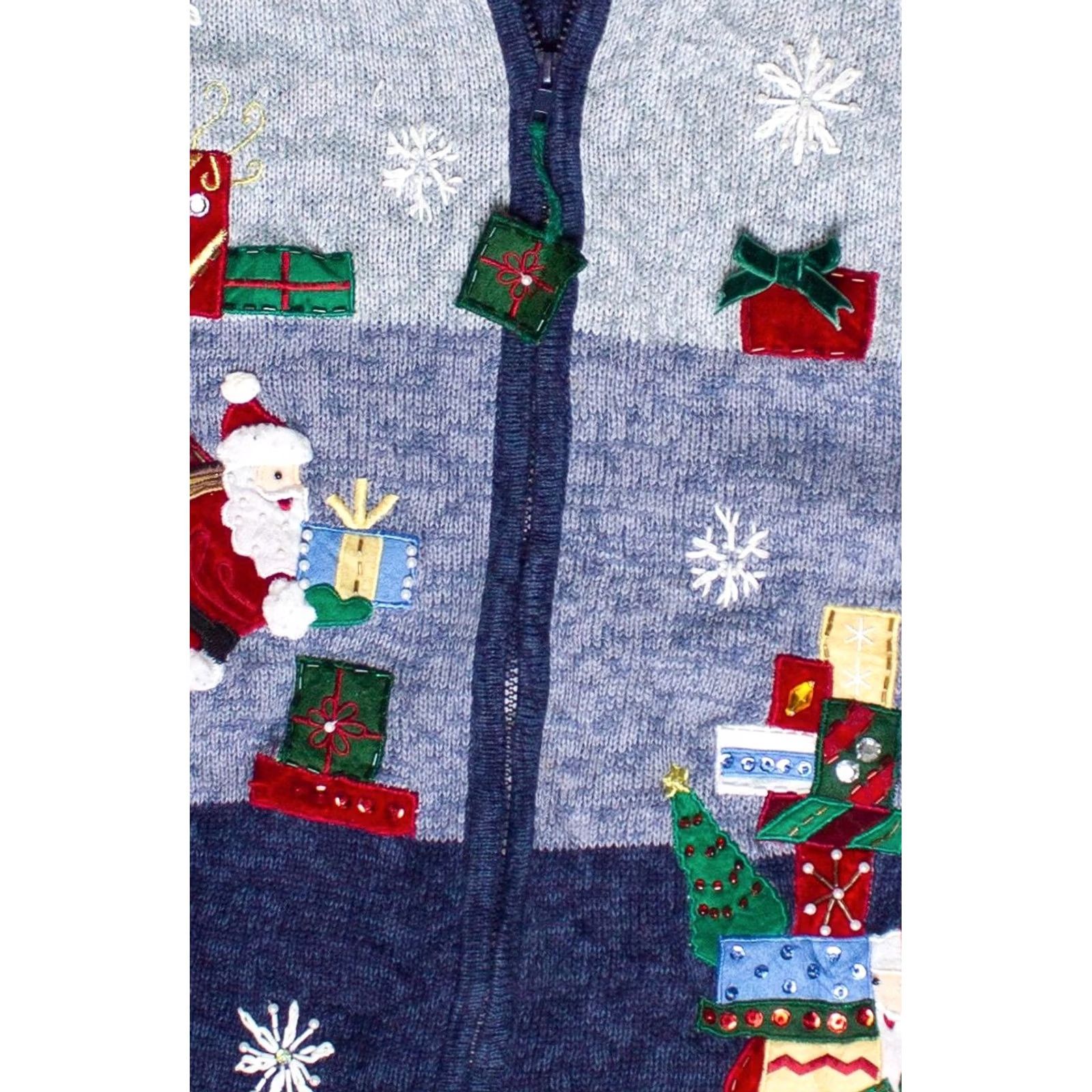 Vintage Vintage Tiara International Santa Delivering Presents Zip Up Ugly Christmas Sweater Women 2X Blue 2000s Cardigan Christmas Men/Women Size ONE SIZE - 2 Thumbnail