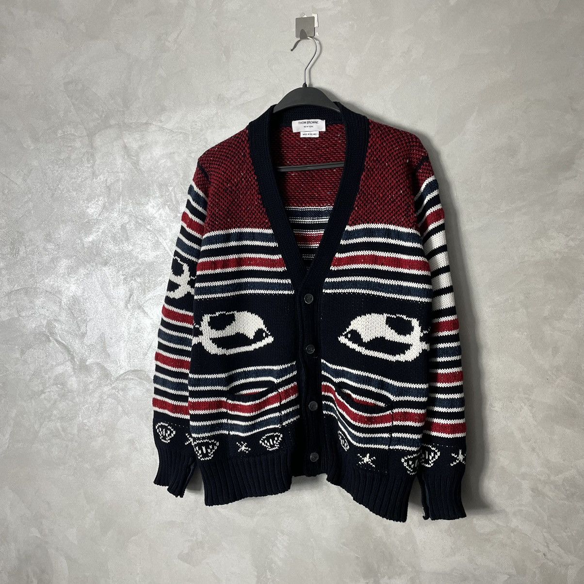 Thom Browne Thom Browne Fish Fair Isle Knit Cardigan Size US M / EU 48-50 / 2 - 6 Thumbnail