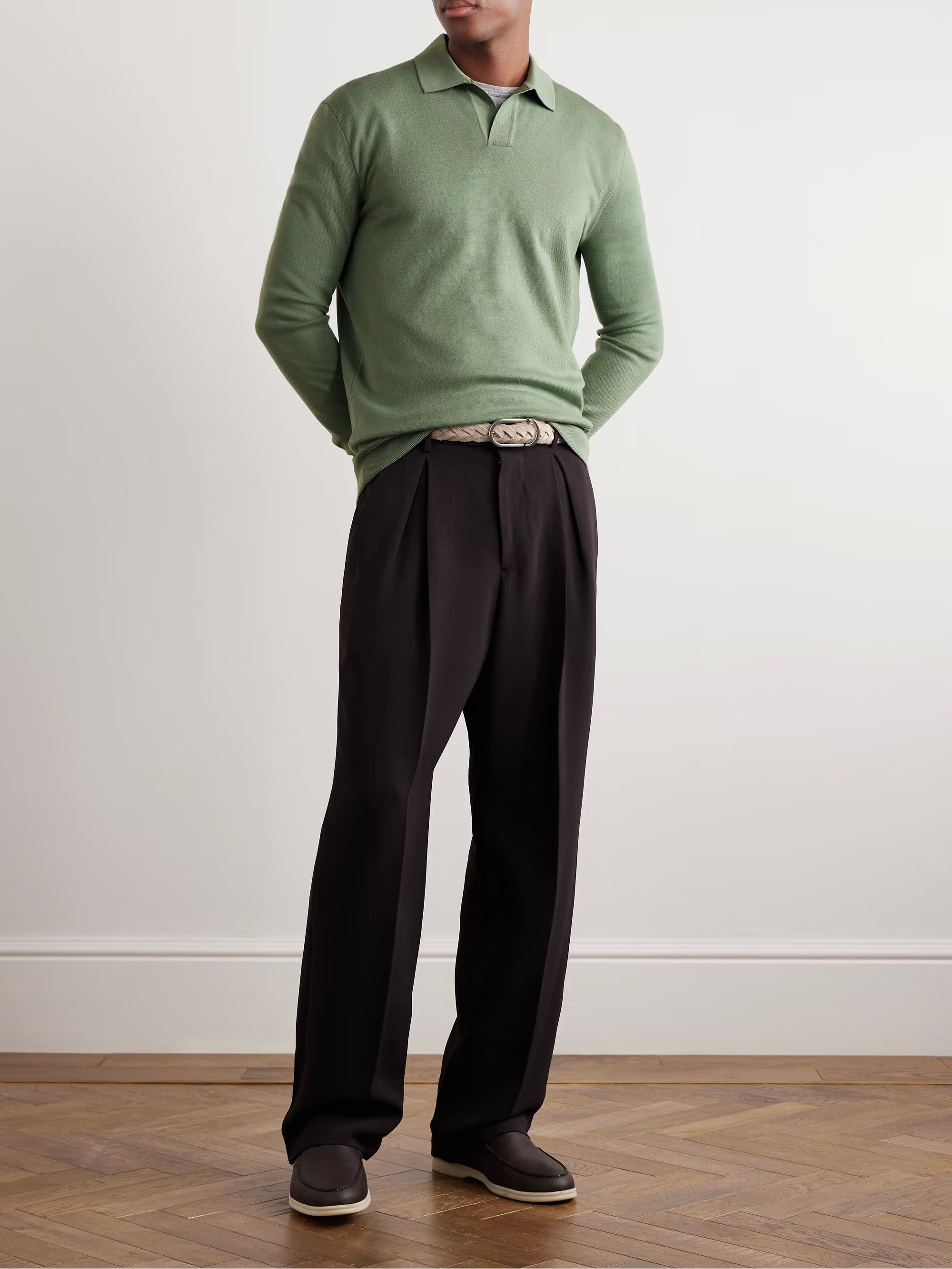 Loro Piana o1w1db10724 Buttonless Wool Polo Shirt in Light Green Size US M / EU 48-50 / 2 - 2 Thumbnail