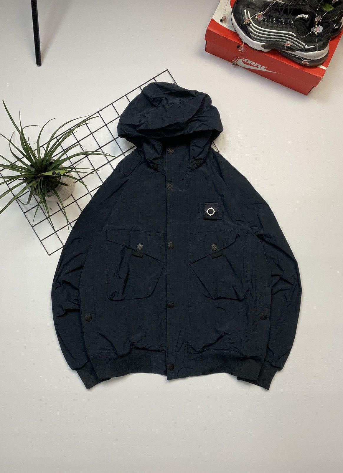 image of C P Company x Ma Strum Mens Ma.strum Sultan Dark Navy Short Bomber Field Jacket (Size XL)