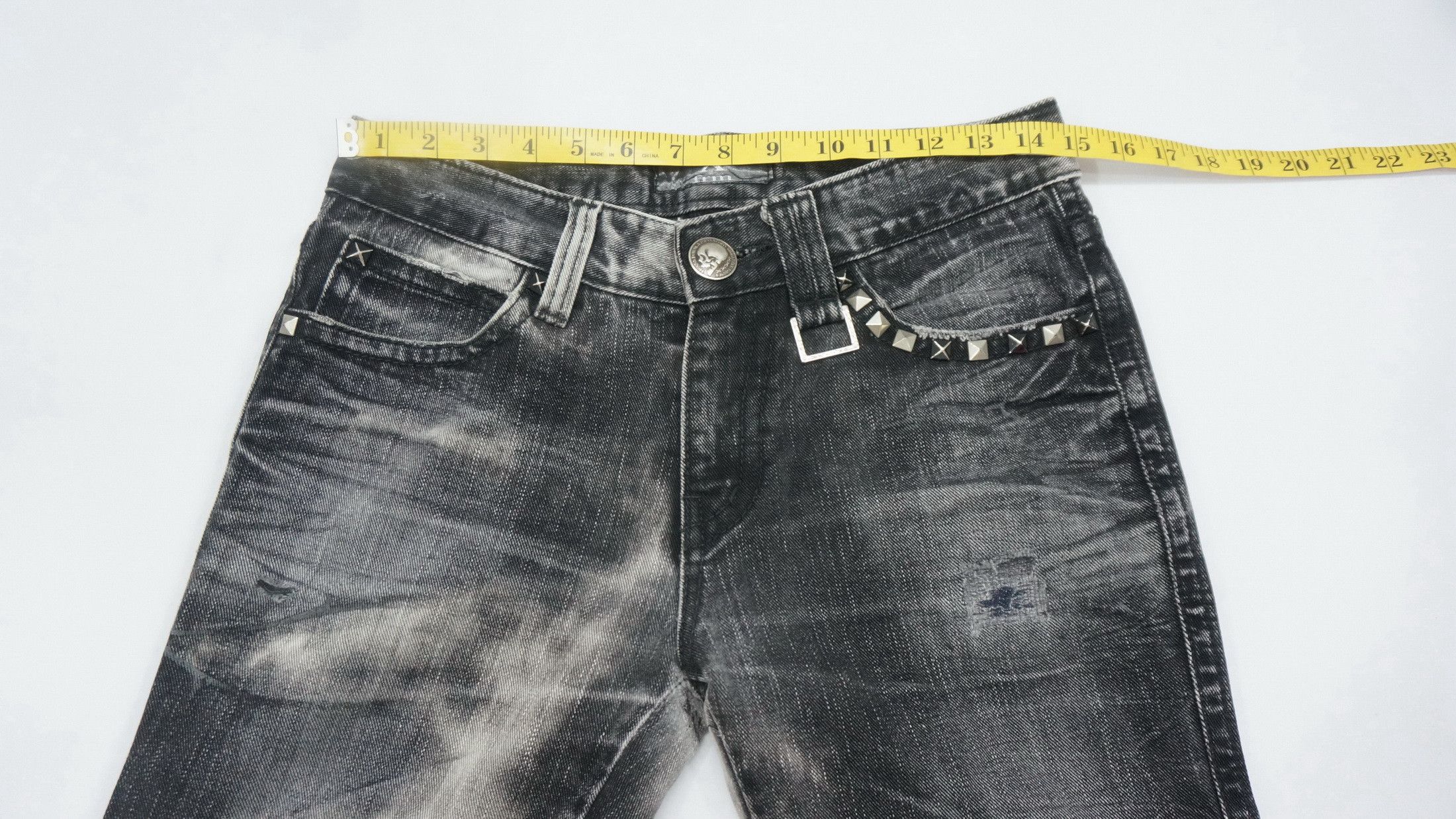Japanese Brand XFRM Acid Wash Punk Skull Beads and Studded Jeans Size US 29 - 9 Thumbnail