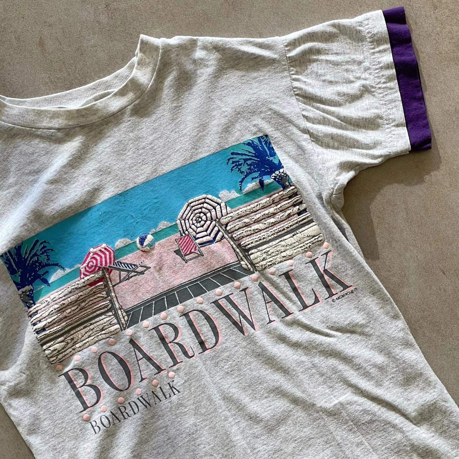 Designer Boardwalk Graphic Ringers White T-Shirt-M Size ONE SIZE - 4 Thumbnail