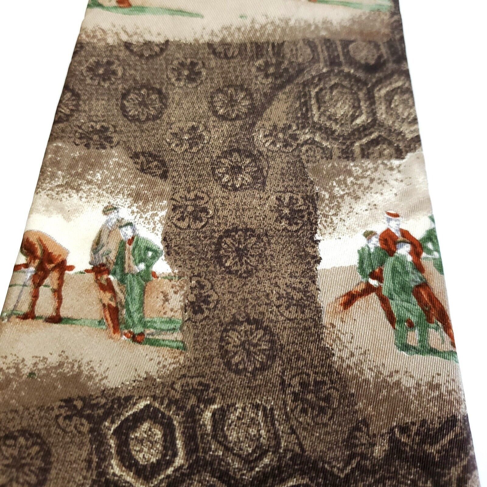 Designer Arnold Palmer Brown Beige Gold Print Wide Silk Tie Size ONE SIZE - 2 Thumbnail