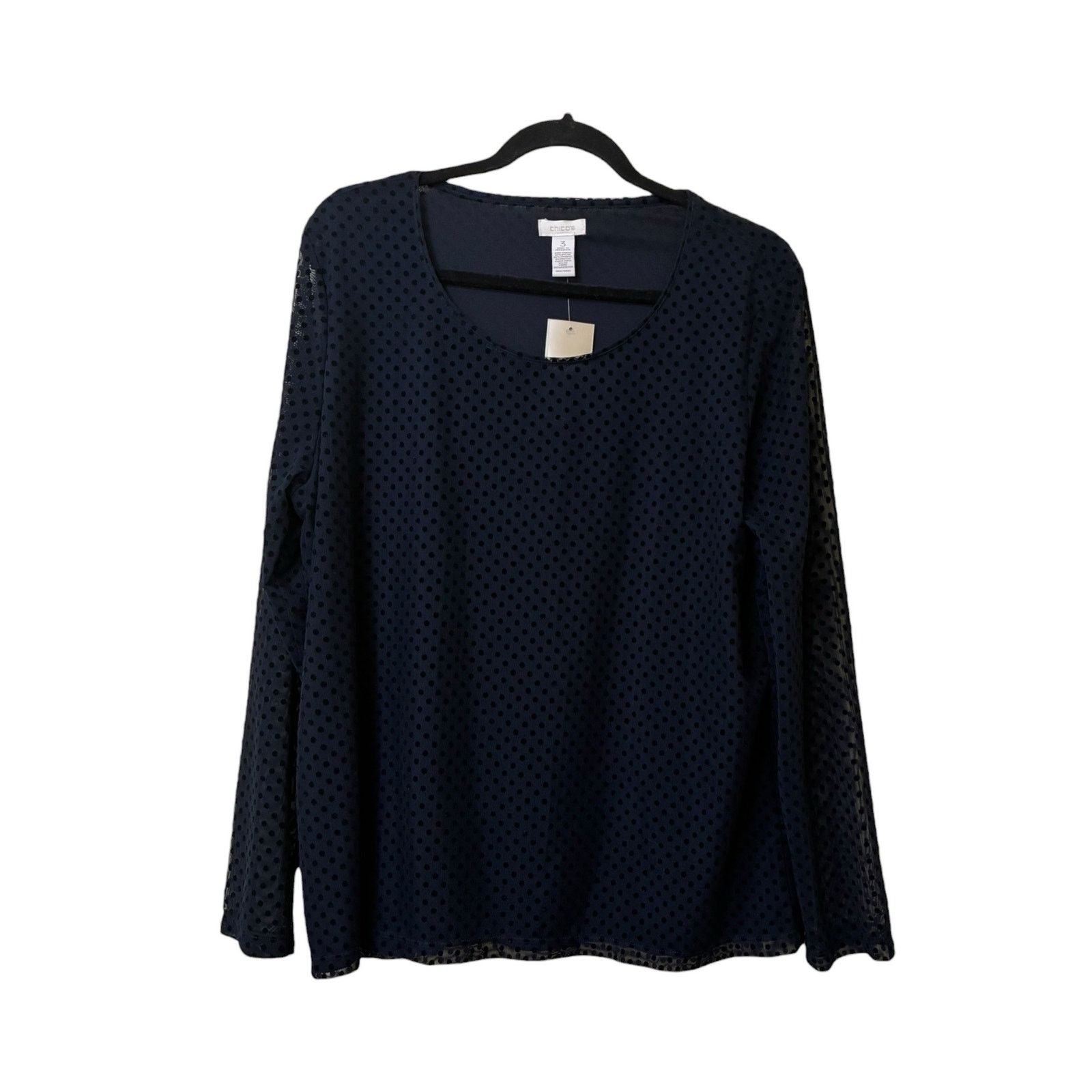Chicos Chico’s flocked polka dot long sleeve sheer top NWT Size L / US 10 / IT 46 - 2 Thumbnail