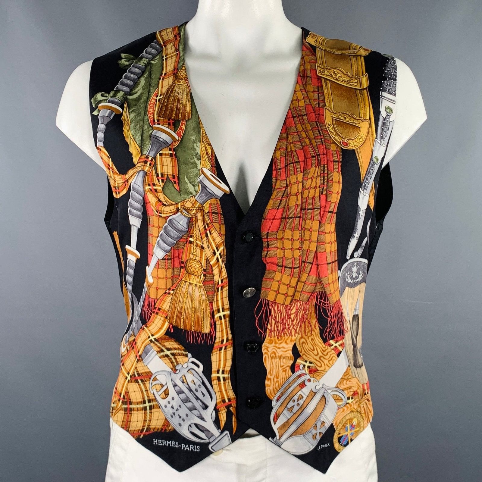 Other TED SALUTO Size L Black Multi Color Print Silk Buttoned Vest Size US L / EU 52-54 / 3 - 1 Thumbnail
