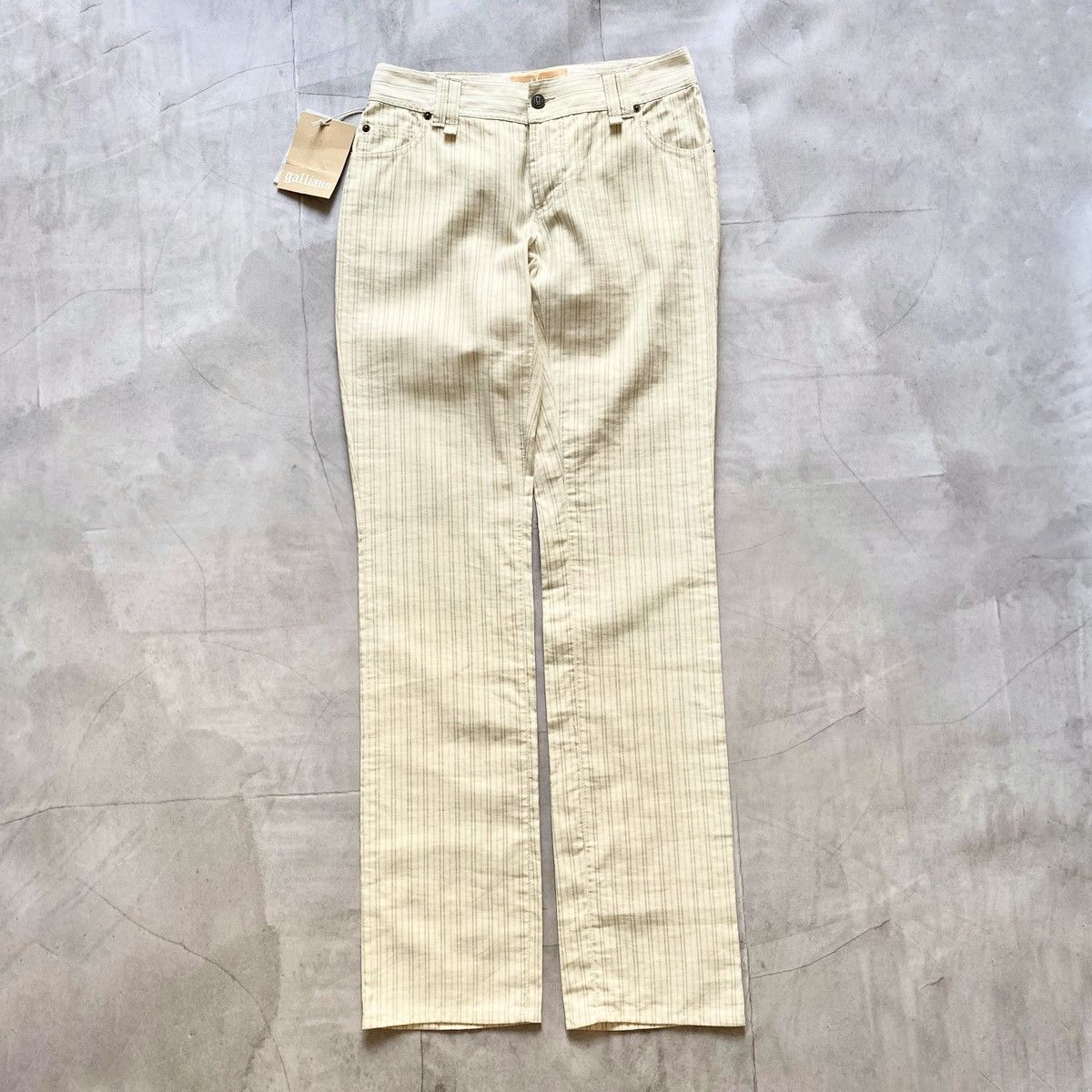 John Galliano NEW Galliano Big Logo Striped Pants Jeans Regular Y2K Size 27" / US 4 / IT 40 - 3 Thumbnail