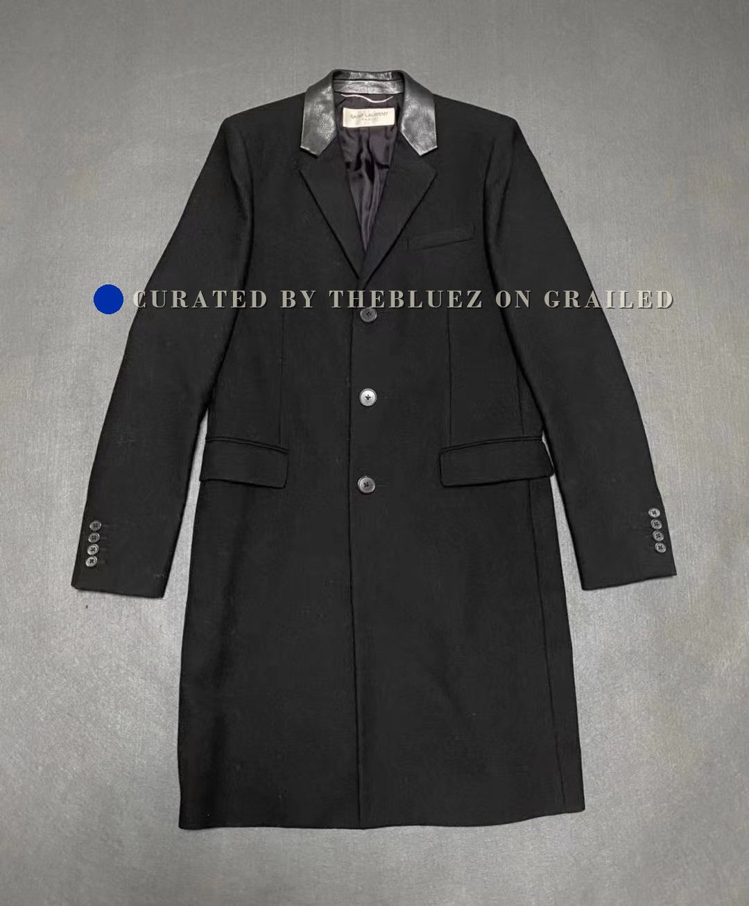 Hedi Slimane Saint Laurent Leather Collar Wool Coat Size US S / EU 44-46 / 1 - 1 Thumbnail
