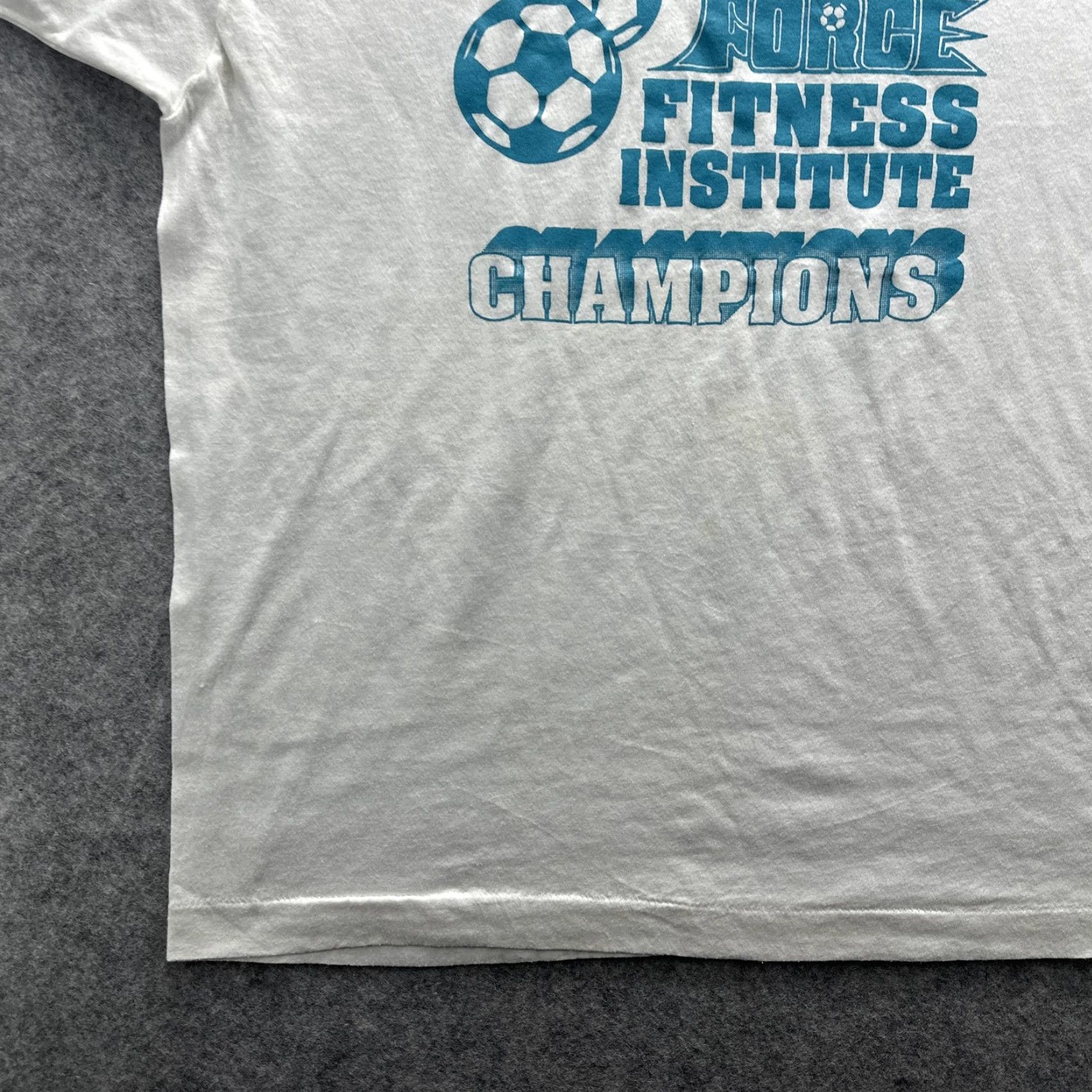 Vintage VINTAGE Screen Stars Shirt Mens XL White Force Fitness Institute Champions Soccer SS Graphic Print Front Size US XL / EU 56 / 4 - 4 Thumbnail