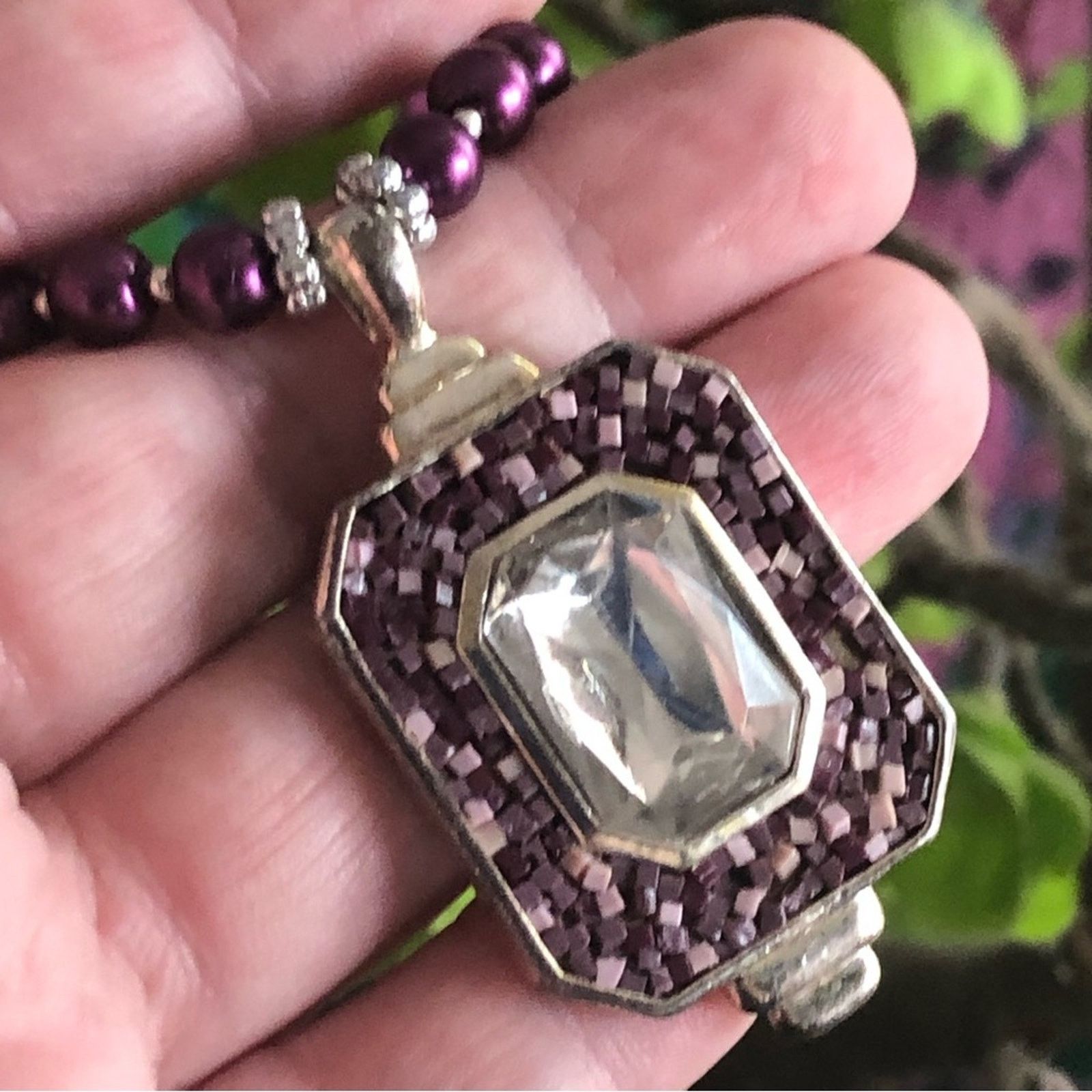 Handmade Handcrafted repurpose vintage mosaic pendant Pearl necklace Size ONE SIZE - 2 Thumbnail