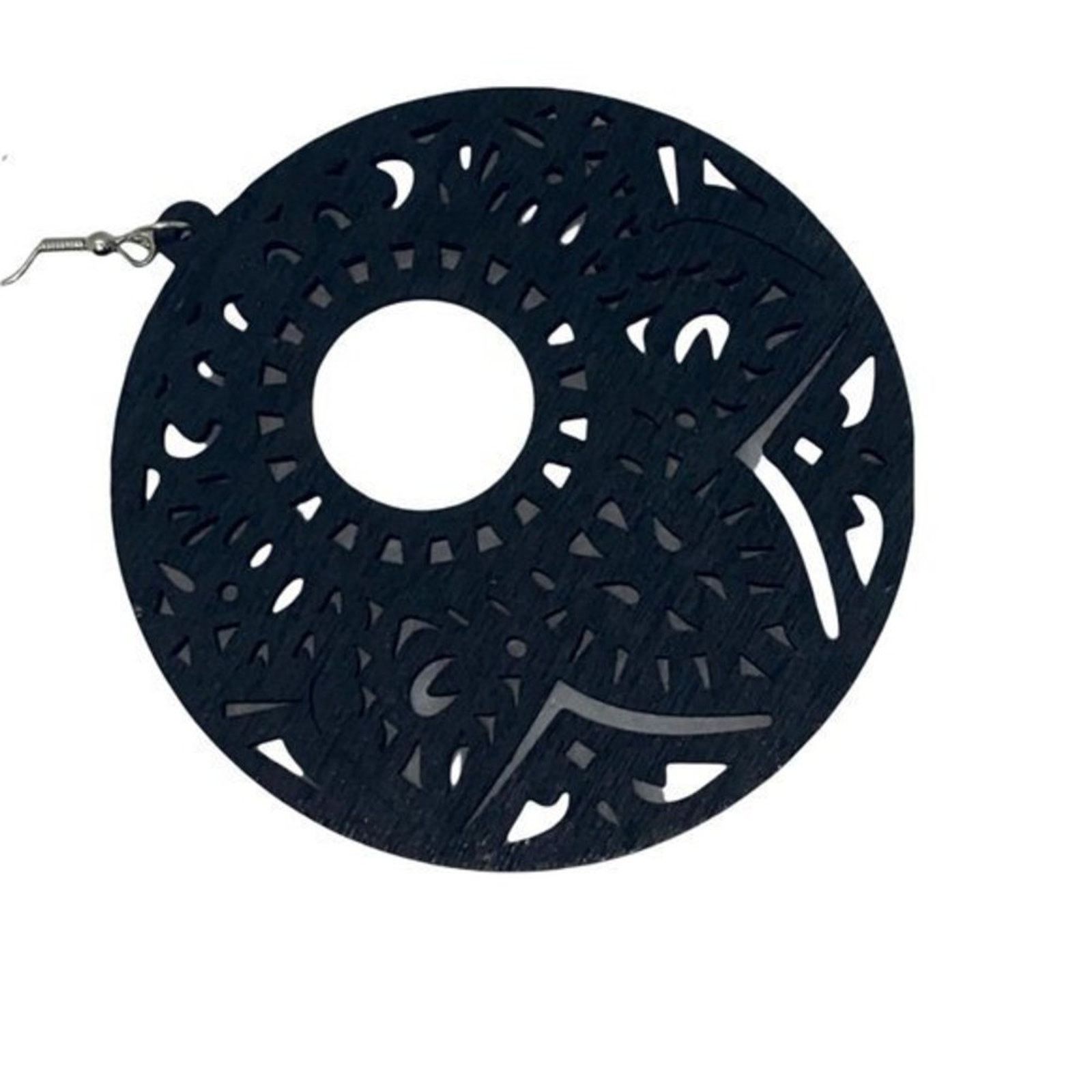 Boutique Moschino NWT Black Wood Perforated Laser-Cut Out Dangle Earrings Size ONE SIZE - 6 Thumbnail