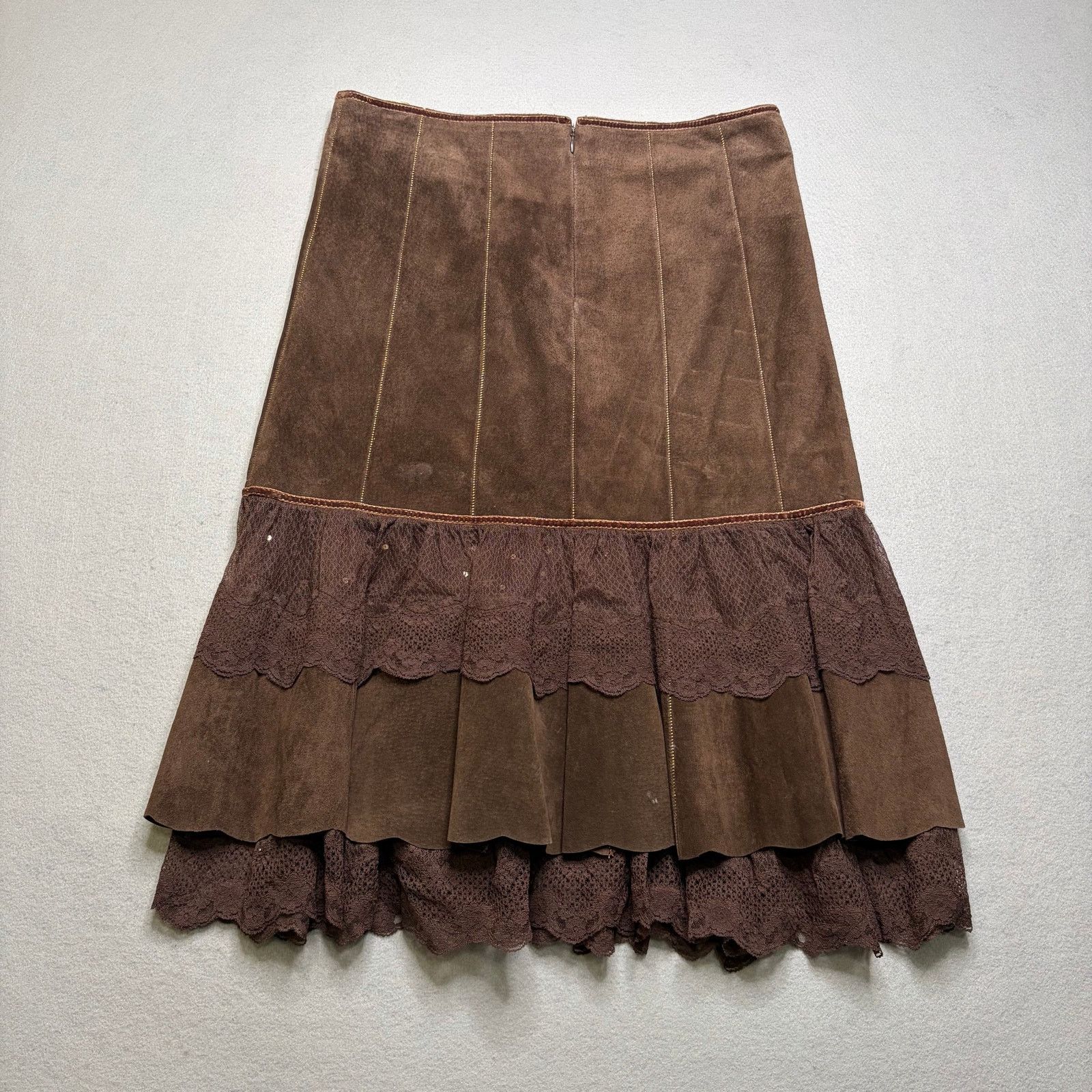 Sixth June Paris Y2K June Brown Suede Leather Midi Skirt Women’s Size 6 Lace Size 28" / US 6 / IT 42 - 5 Thumbnail