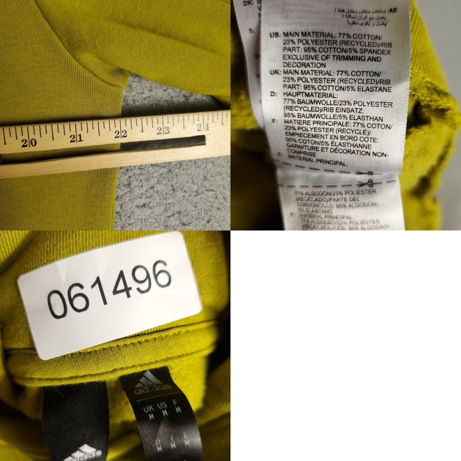 Adidas Adidas Hoodie Mens Medium Pullover Athletic Kangaroo Pocket Yellow Size US M / EU 48-50 / 2 - 8 Thumbnail