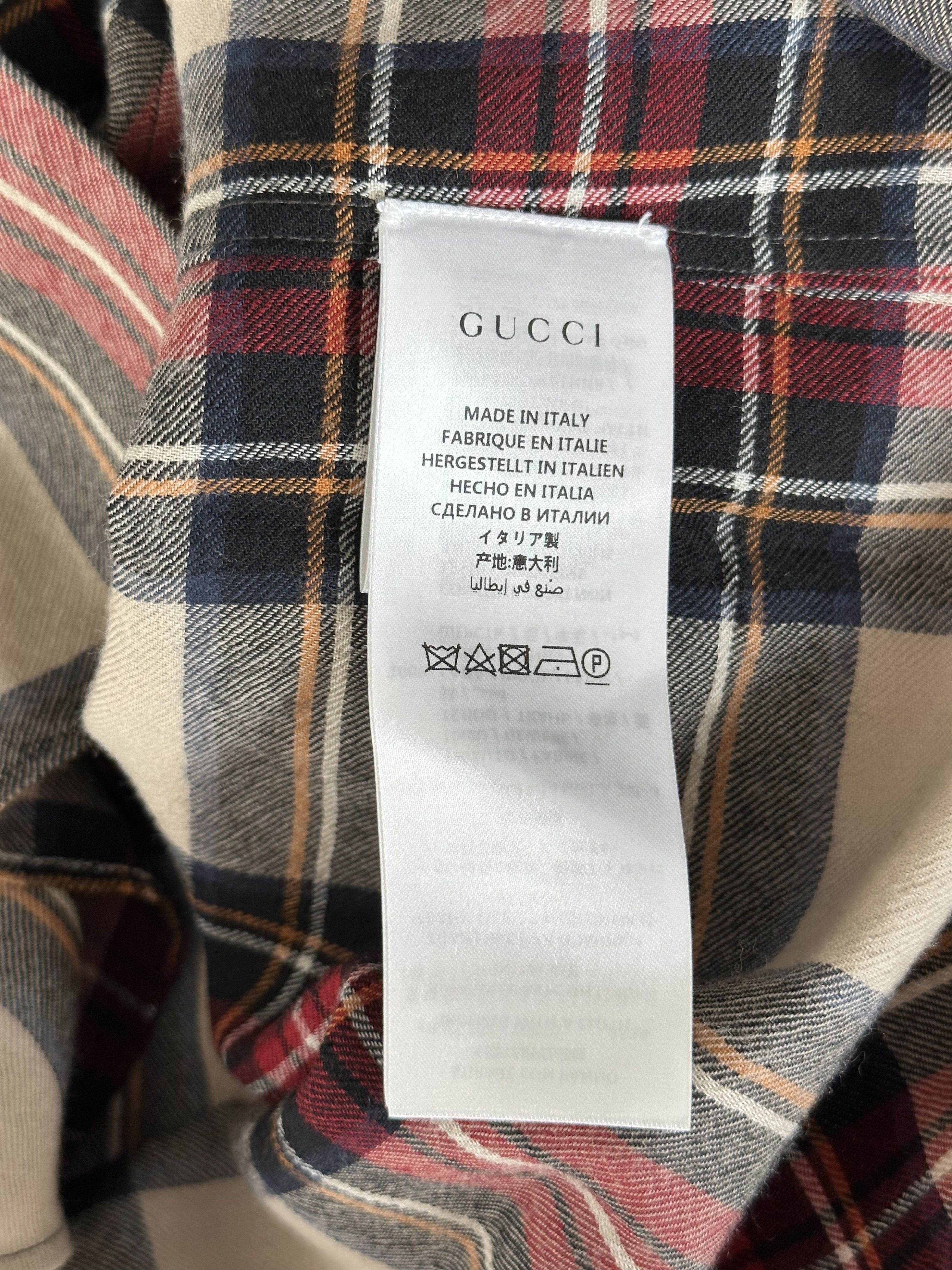 Gucci Gucci Beige & Red Plaid Dragon Embroidered Flannel Shirt Size US XL / EU 56 / 4 - 4 Thumbnail
