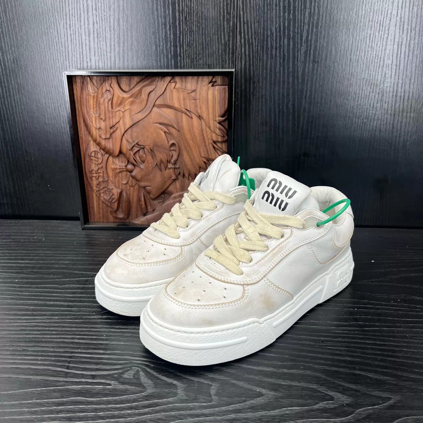 Miu Miu MIU MIU Leather Distressed Sneakers Women's 36 Size US 5.5 / IT 35.5 - 1 Thumbnail