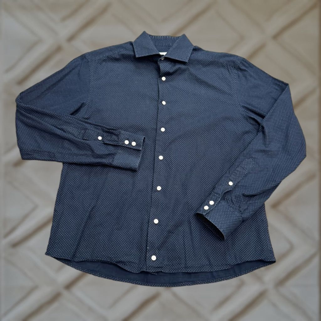 Ben Sherman Ben Sherman Dress Shirt Mens Slim Navy Blue Polka Dot 15.5 32/33 Long Sleeve Collared Button-Front Size 42R - 1 Thumbnail