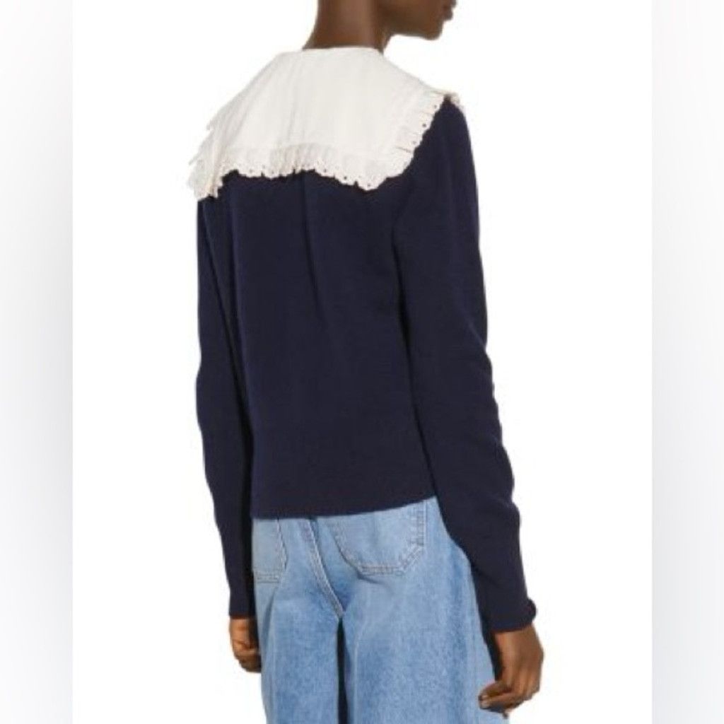 Sandro Sandro Sivane Navy Wool Pilgrim Collar Sweater Size 2(S) Size S / US 4 / IT 40 - 3 Thumbnail