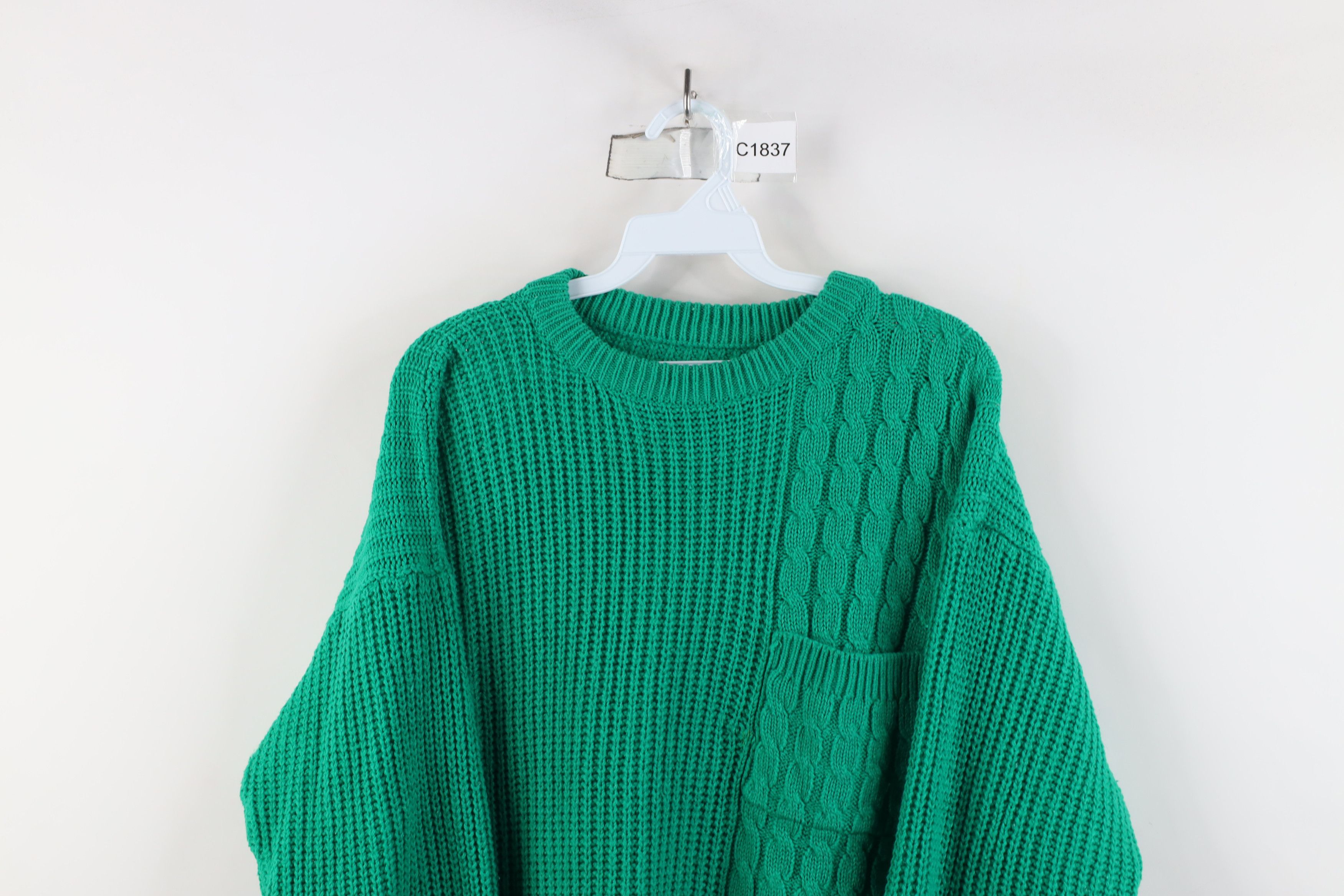 Vintage Vintage 90s Streetwear Ribbed Cable Knit Sweater Green Size XL / US 12-14 / IT 48-50 - 2 Thumbnail