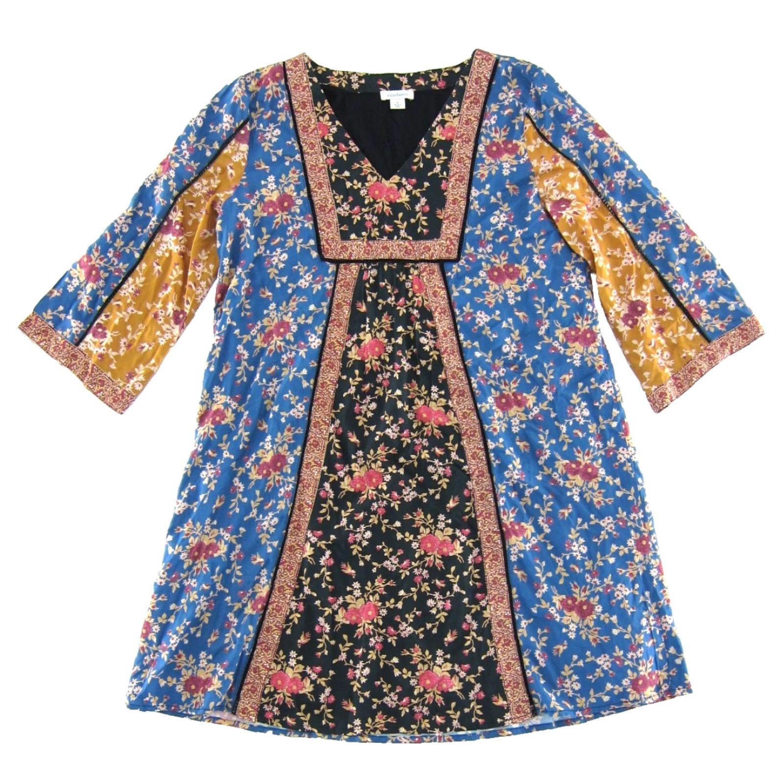 Vintage Sundance Dress Shirt 3/4 Sleeve V-Neck Floral Tunic Smock Blue Small Women шу Size S / US 4 / IT 40 - 2 Thumbnail