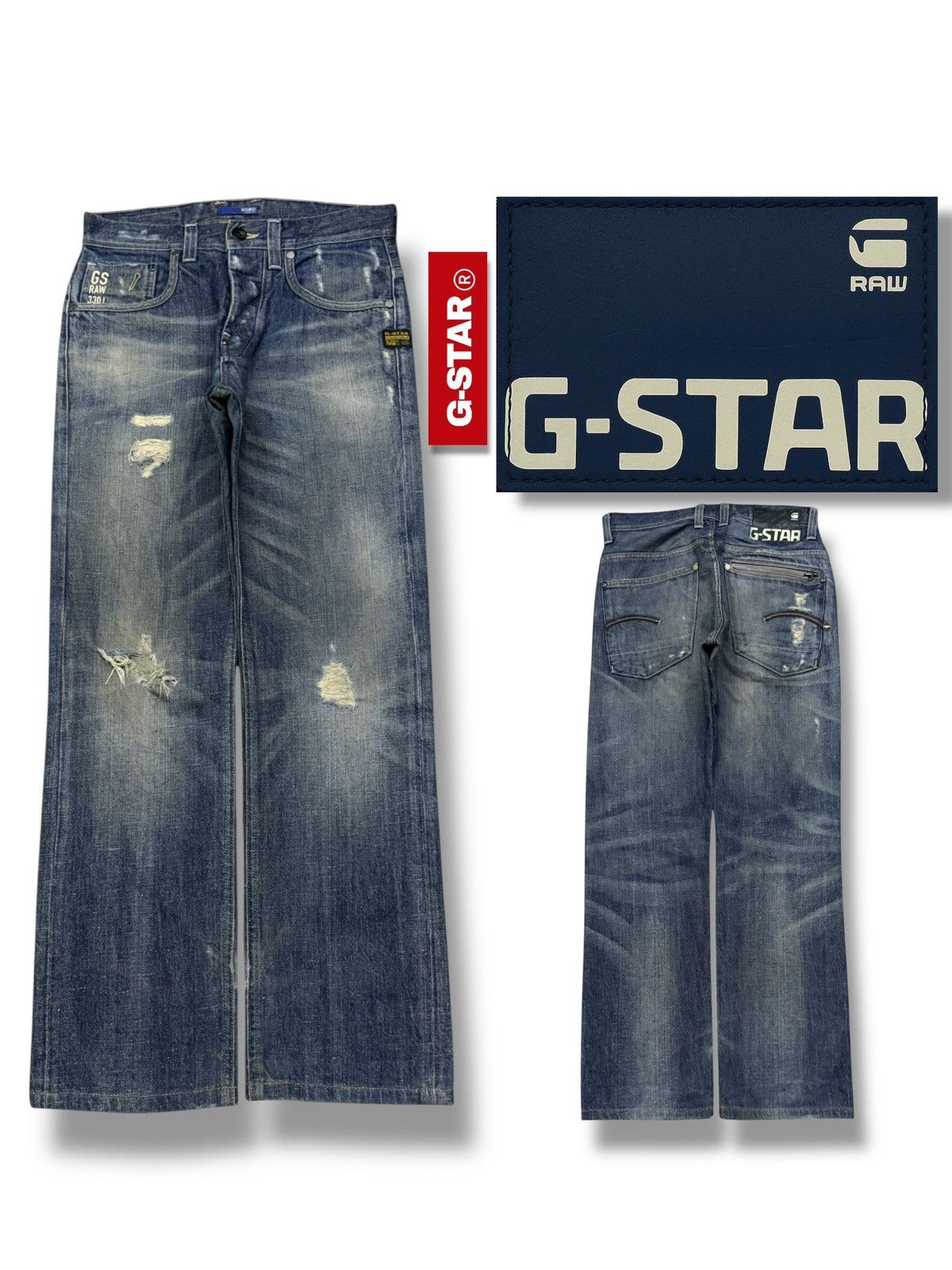 G-Star Vintage G-Star RAW 3301 Attacc Straight Distressed Denim 31 Size US 31 - 1 Thumbnail