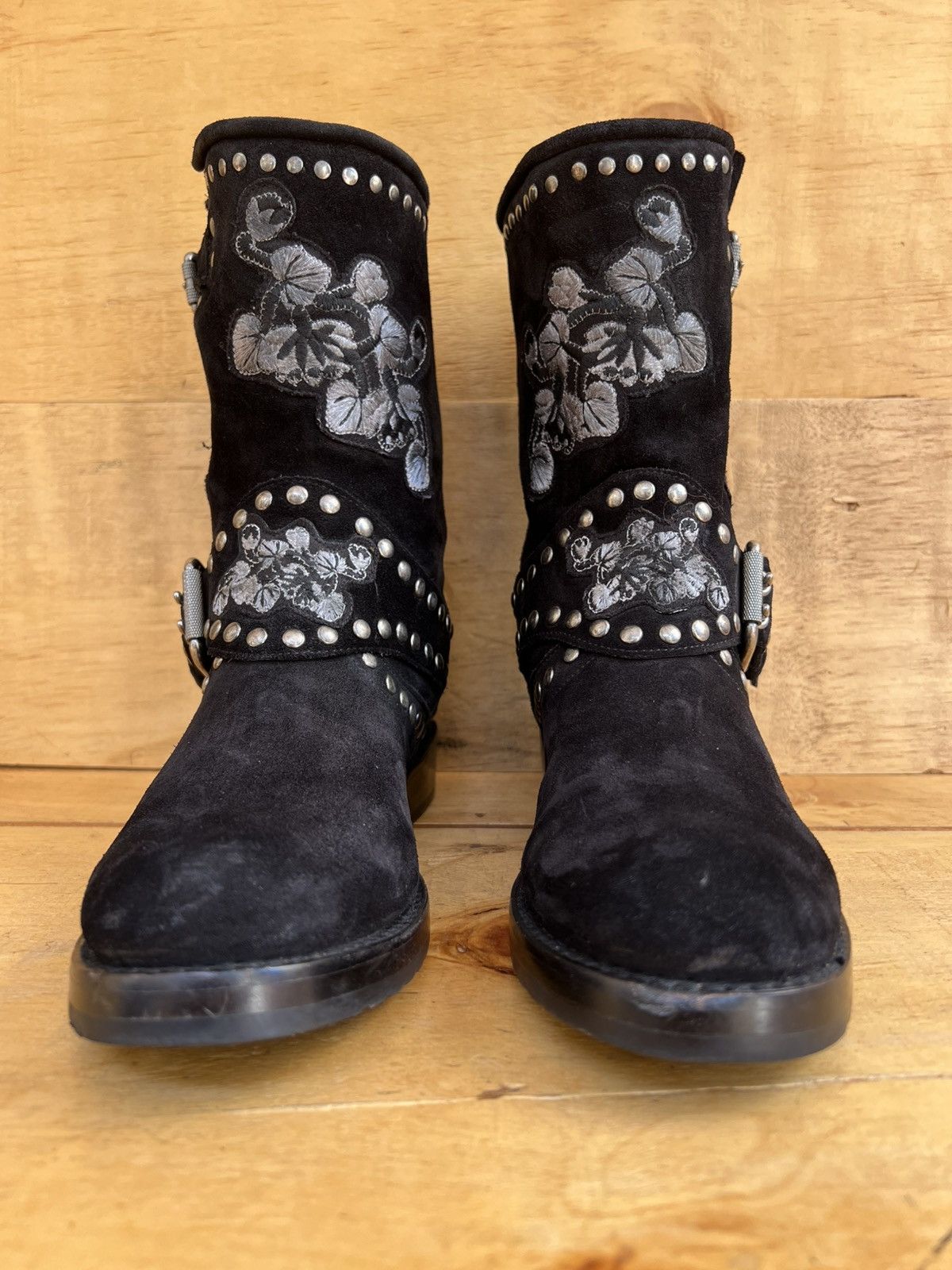 Frye Frye Women's NAT Flower Black Suede Engineer Boots Size US 7 / IT 37 - 5 Thumbnail