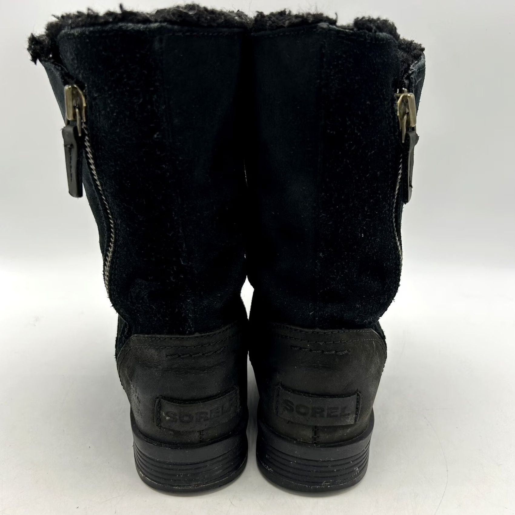 SOREL Sorel Emelie Boots Womens 6 Black Leather Winter Fur Waterproof Mid-Calf Fold Over Block Heel Size US 6 / IT 36 - 5 Thumbnail