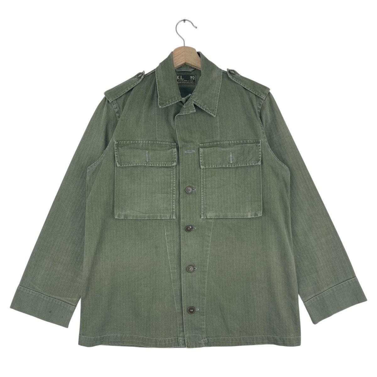 Vintage 50’s Dutch Army Genuine Hbt Herringbone Shirt Jacket Size US M / EU 48-50 / 2 - 1 Thumbnail
