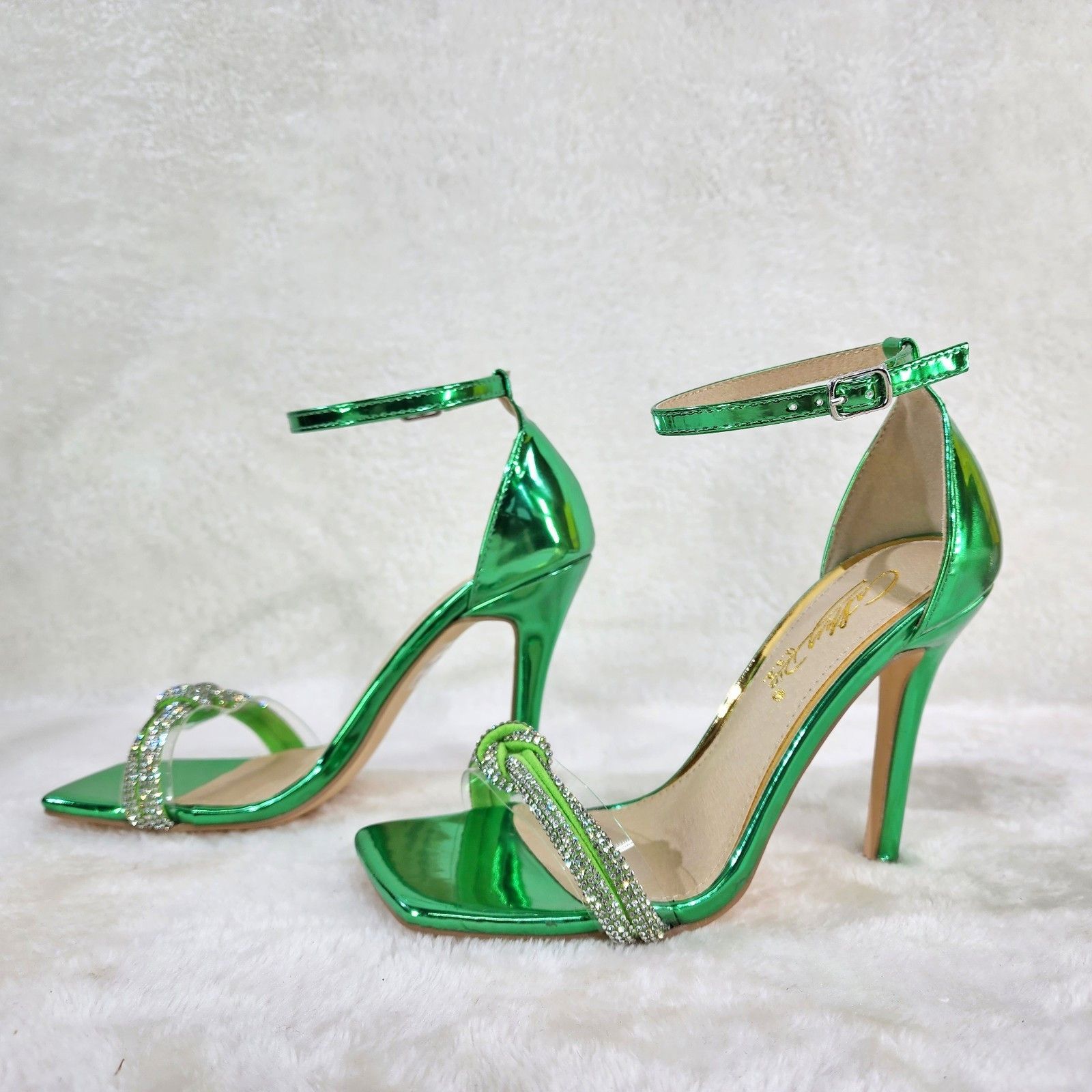 Other Danni Metallic Green Closed Back High Heel Sandals Rhineston Size US 7.5 / IT 37.5 - 7 Thumbnail