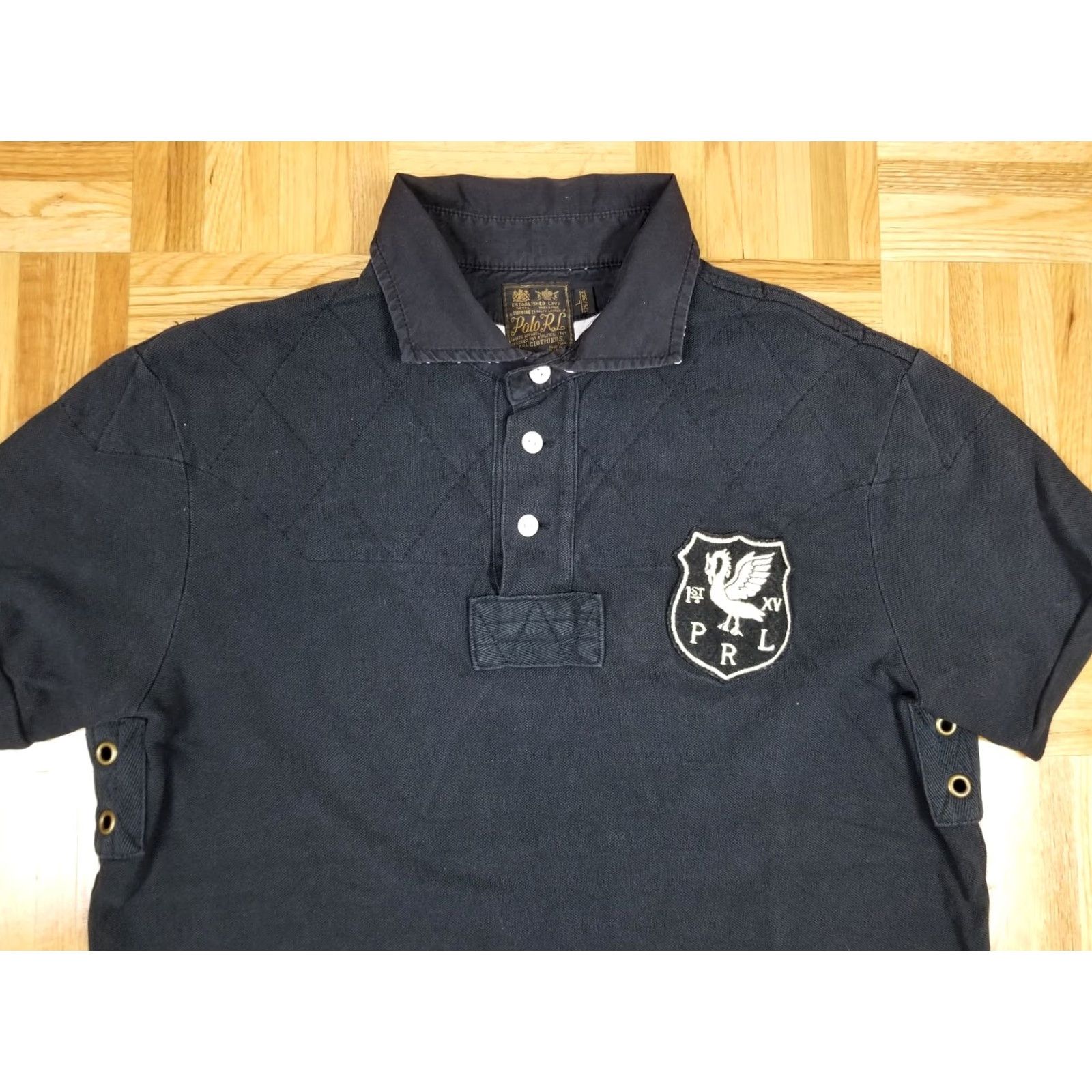 Ralph Lauren VINTAGE Ralph Lauren Polo BLACK Short Sleeve Polo Shirt L Mens Polo Shirt Black Cotton Button 1960s 70s 80s Retro USA Horse Tie Size US L / EU 52-54 / 3 - 3 Thumbnail