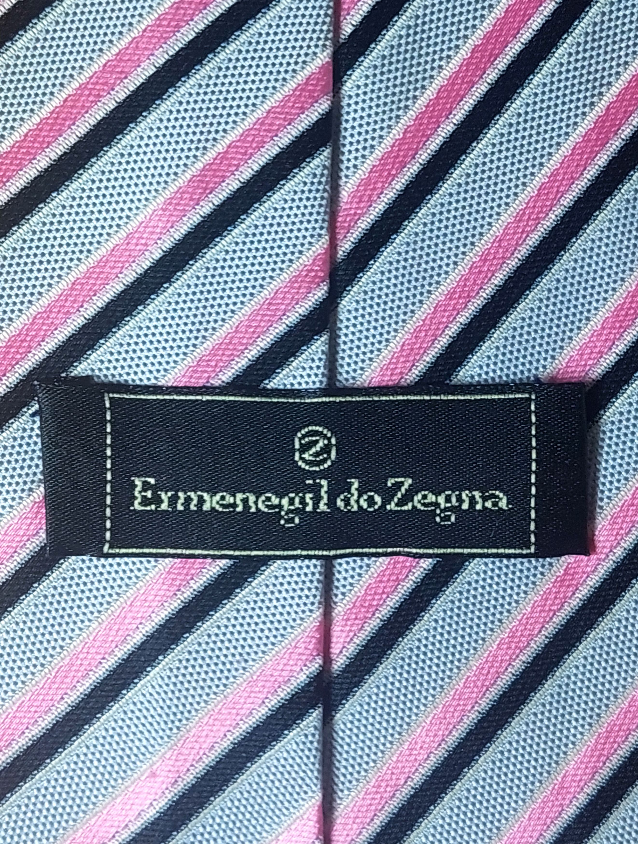 Ermenegildo Zegna Ermenegildo Zegna Silk Tie Gray Pink Diagonal Stripe Italy Size ONE SIZE - 5 Thumbnail
