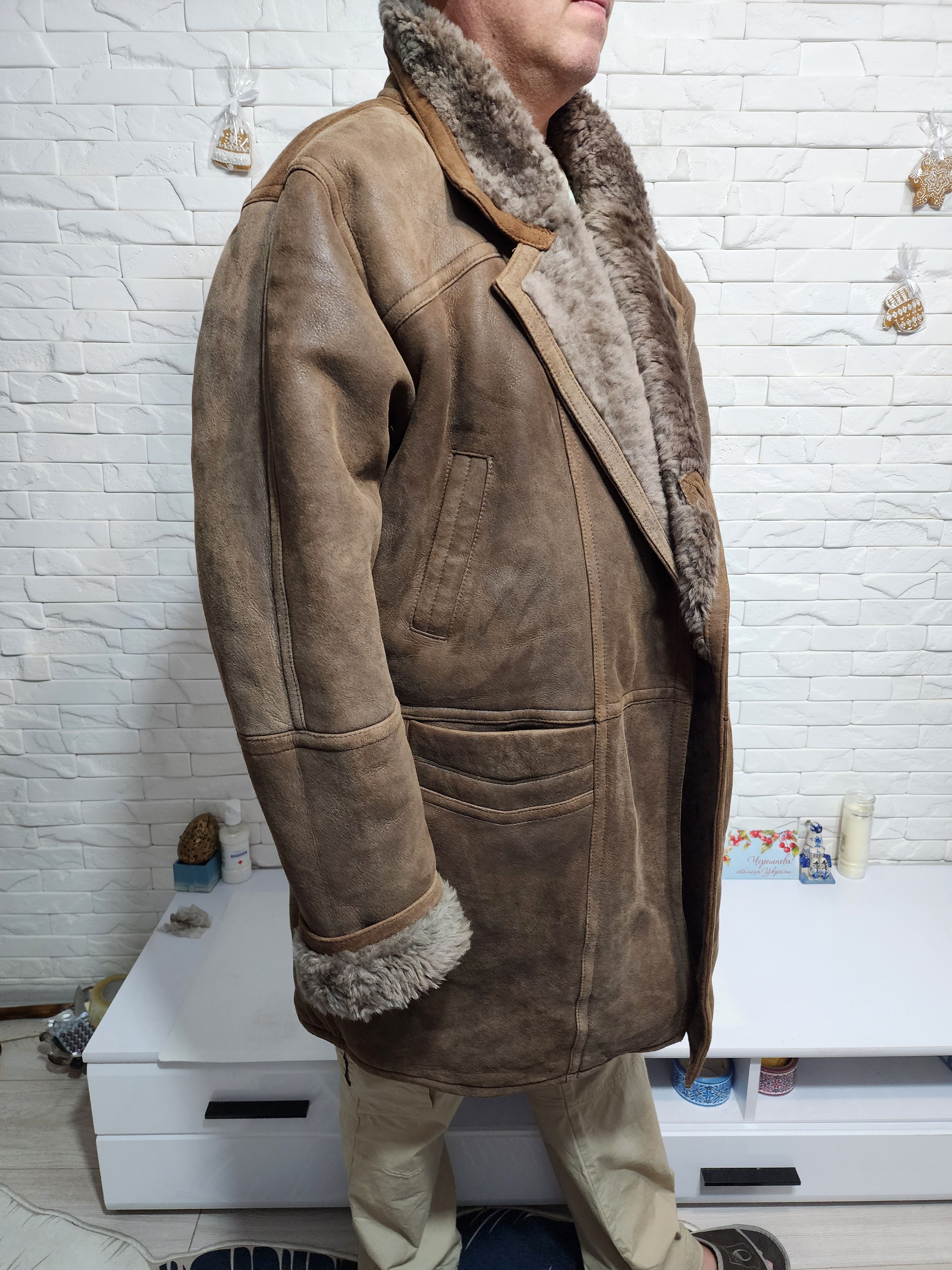 Furla Men's Brown Sheepskin Coat: Genuine Fur, Button Closure Size US XXL / EU 58 / 5 - 3 Thumbnail