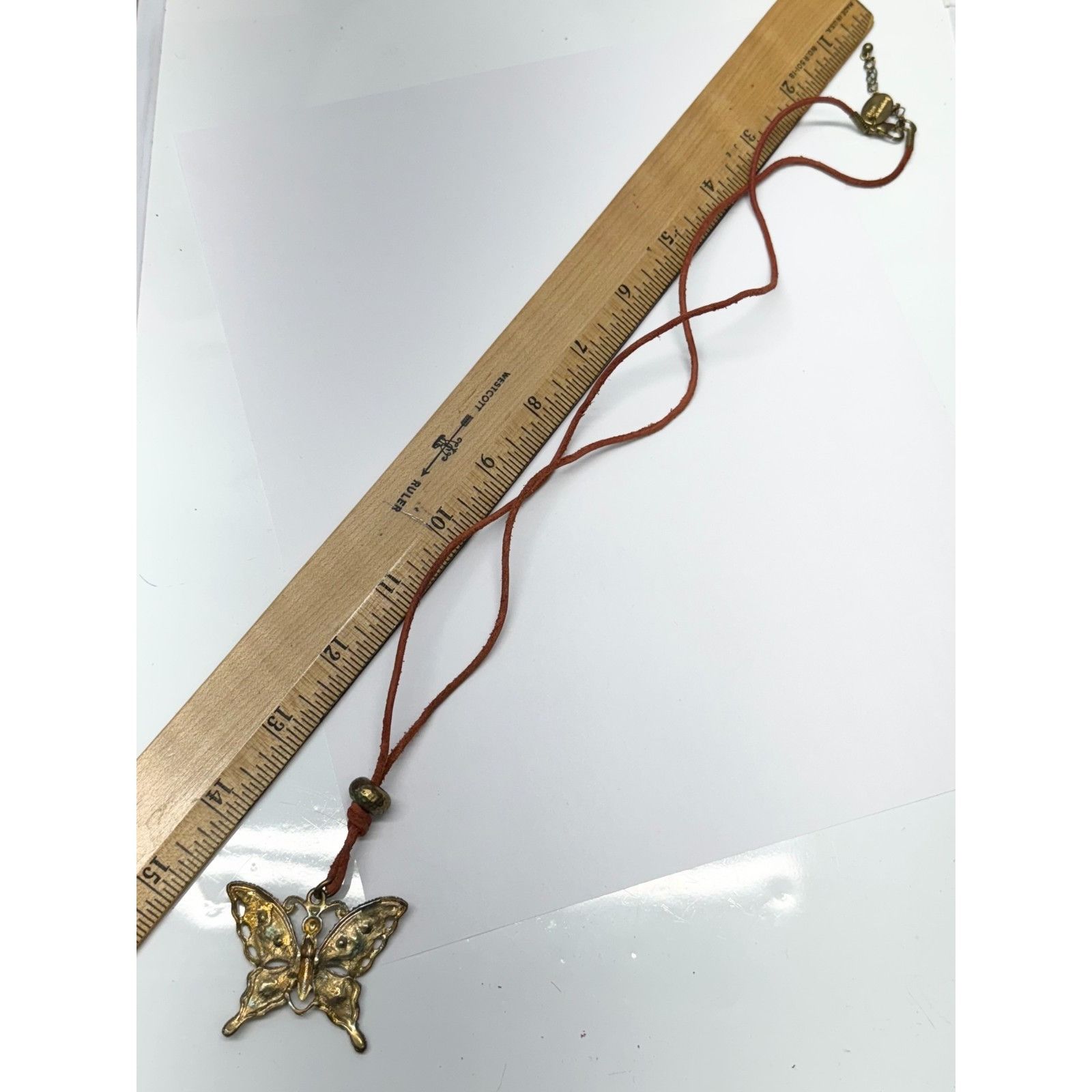 Vintage Suede rhinestone butterfly pendant necklace Size ONE SIZE - 4 Thumbnail
