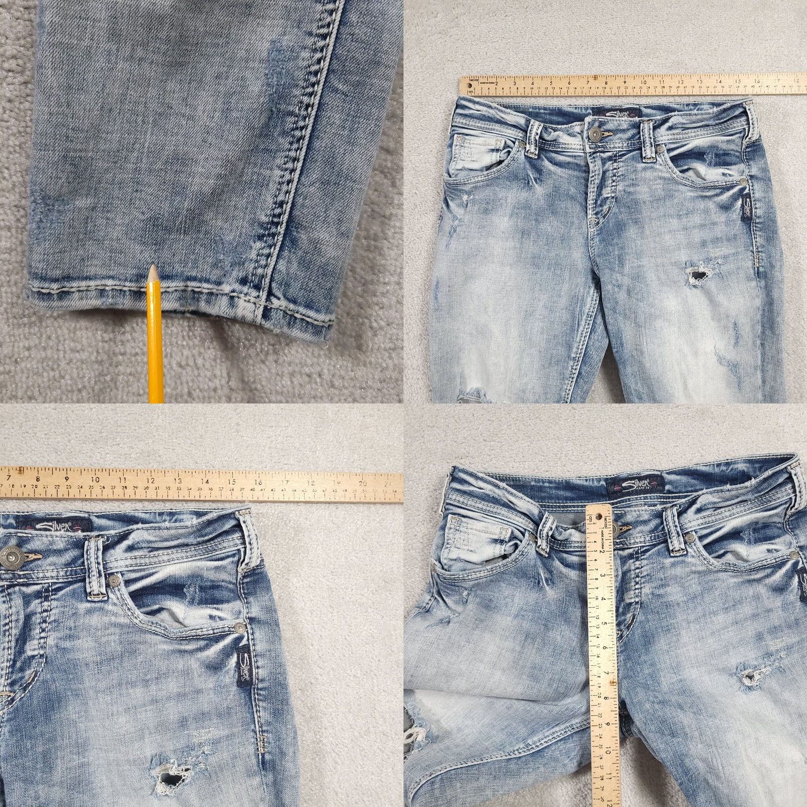 Silver Jeans Co. Silver Jeans Women's 28X22 Actual 31X23.5 Sam Capri Distressed Summer Grunge Jeans • 5-Pocket Denim Regular Size 28" / US 6 / IT 42 - 8 Thumbnail
