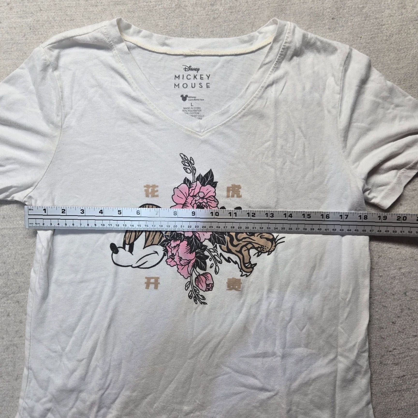 Disney Disney Mickey Mouse Women's T-Shirt L White Short Sleeve V-Neck Cartoon Logo 2020s Size L / US 10 / IT 46 - 4 Thumbnail
