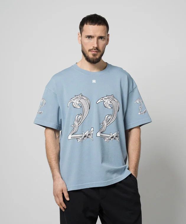 Amiri o1s1wg110525 Baroque Logo T-Shirt in Blue/White Size US L / EU 52-54 / 3 - 3 Thumbnail