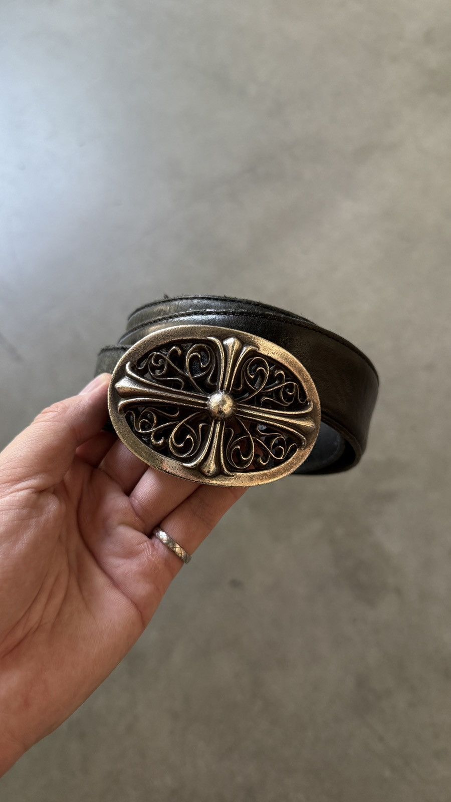 RARE! Chrome Hearts oval buckle leather belt