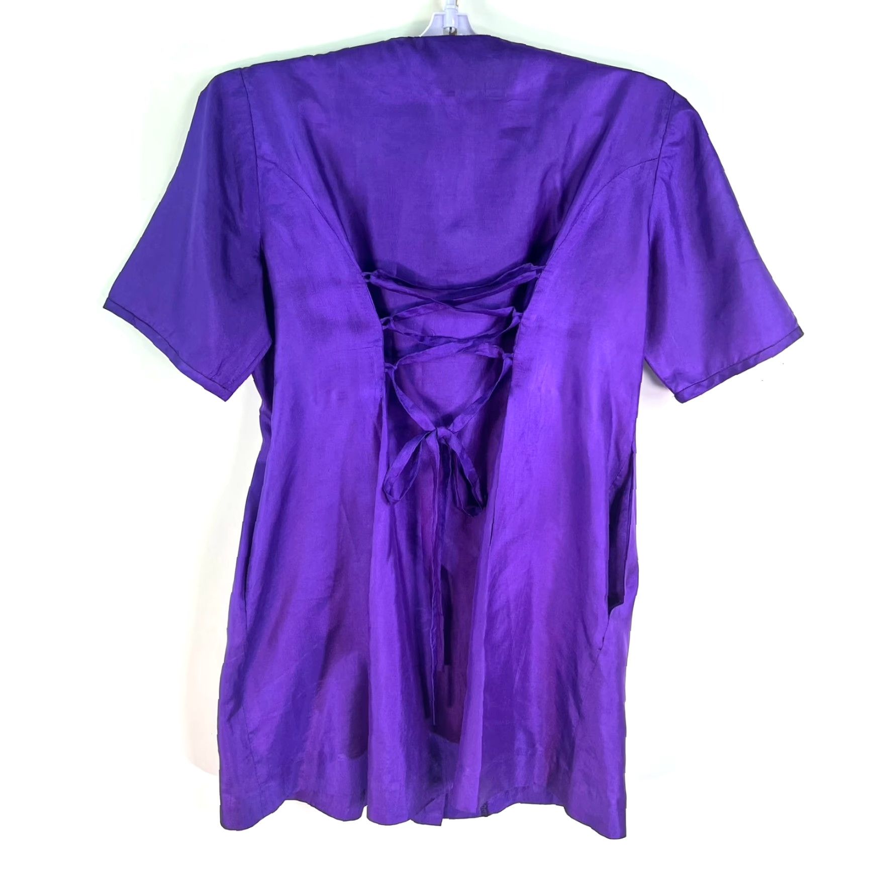 Vintage VINTAGE Pearl Blouse Womens M Purple Lace Front Buttons Pockets Tie Back 80s Size M / US 6-8 / IT 42-44 - 4 Thumbnail
