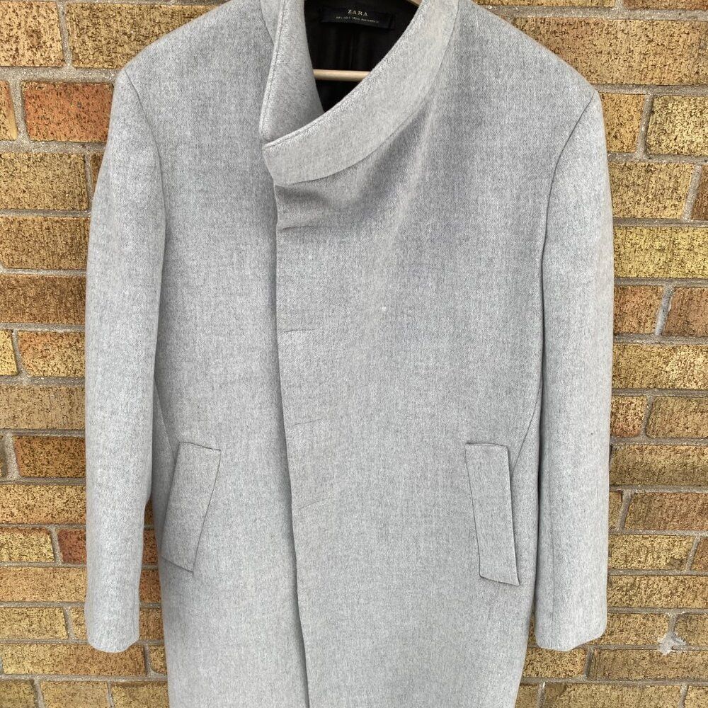 Zara Zara Man Asymmetric Collared Coat Jacket Large Gray Size US L / EU 52-54 / 3 - 6 Thumbnail