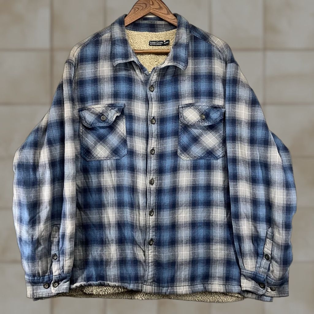 Faded Glory VINTAGE 90s Skater Shacket Plaid Flannel Sherpa Lined 2XL Men’s Blue Overcoat Workwear Shirt Jacket Grunge/Plaid 90s Mens Size US XXL / EU 58 / 5 - 1 Thumbnail