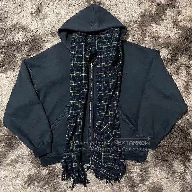 Balenciaga Balenciaga Wool plaid scarf faux two-piece zip-up hoodie Size US L / EU 52-54 / 3 - 1 Thumbnail