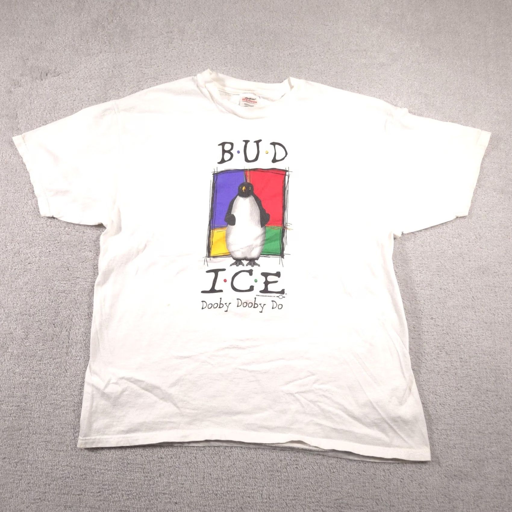 Hanes VINTAGE Bud Ice Shirt Mens XL White Penguin Dooby Dooby Do Beer Promo 90s Tee Size US XL / EU 56 / 4 - 2 Thumbnail