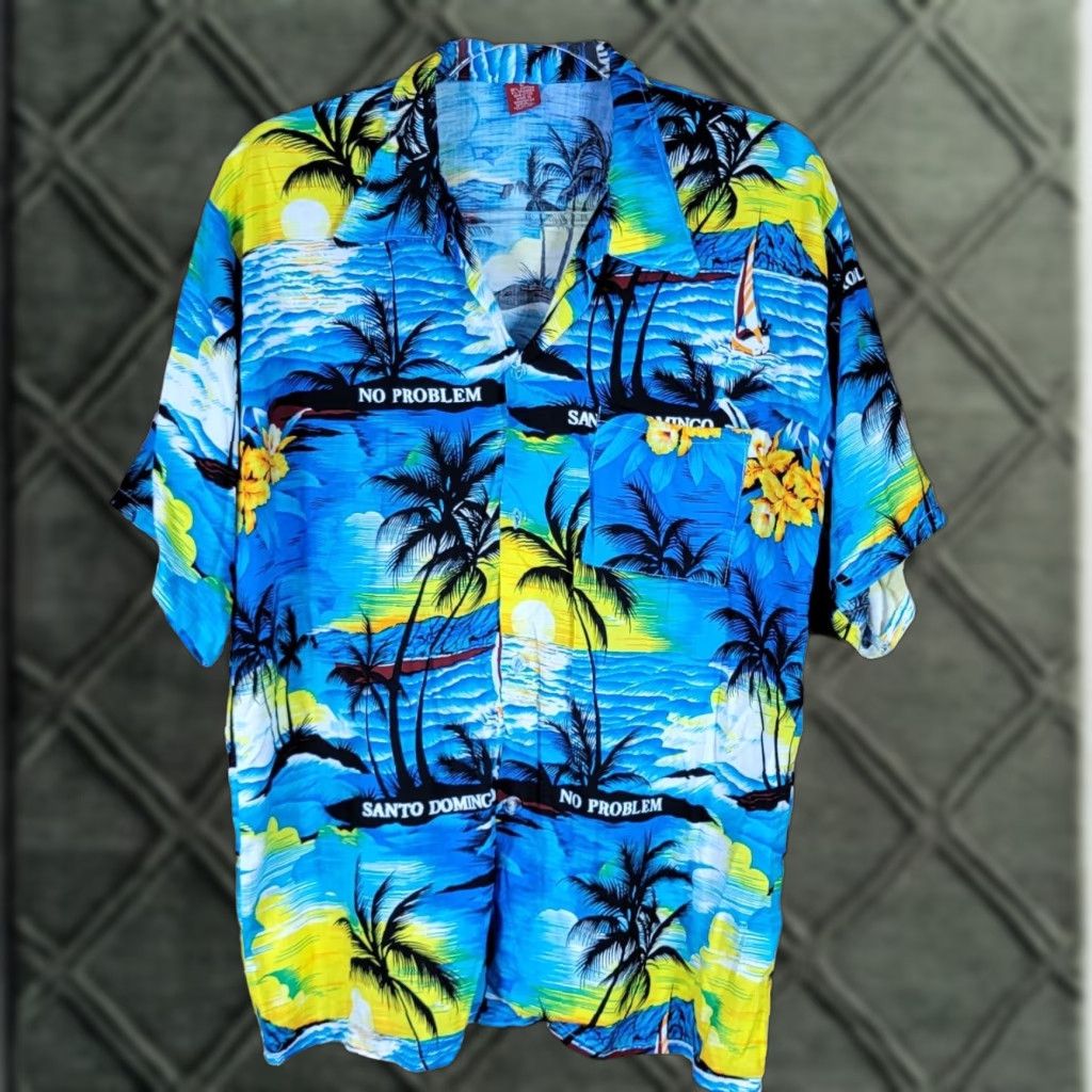 Vintage Tropical Hawaiian Mens Shirt L Short Sleeve Button-Up Floral Blue Hawaiian Beachwear 90s Mens Girls? Size US L / EU 52-54 / 3 - 1 Thumbnail