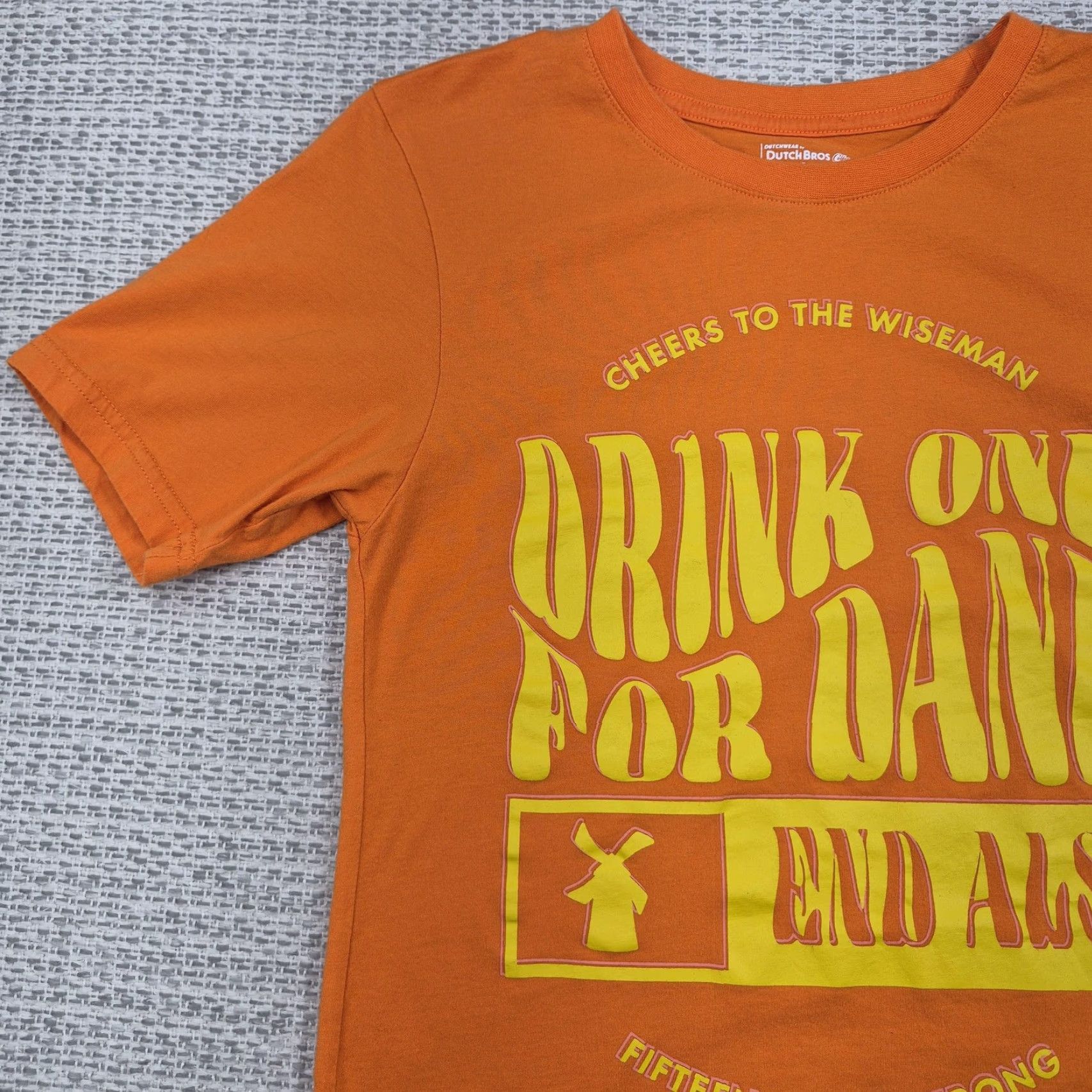 Vintage Dutch Bros Drink One For Dane Shirt T-Shirt Unisex Adults XS Orange Coffee ALS Awareness 15 Years Strong Size US XS / EU 42 / 0 - 3 Thumbnail