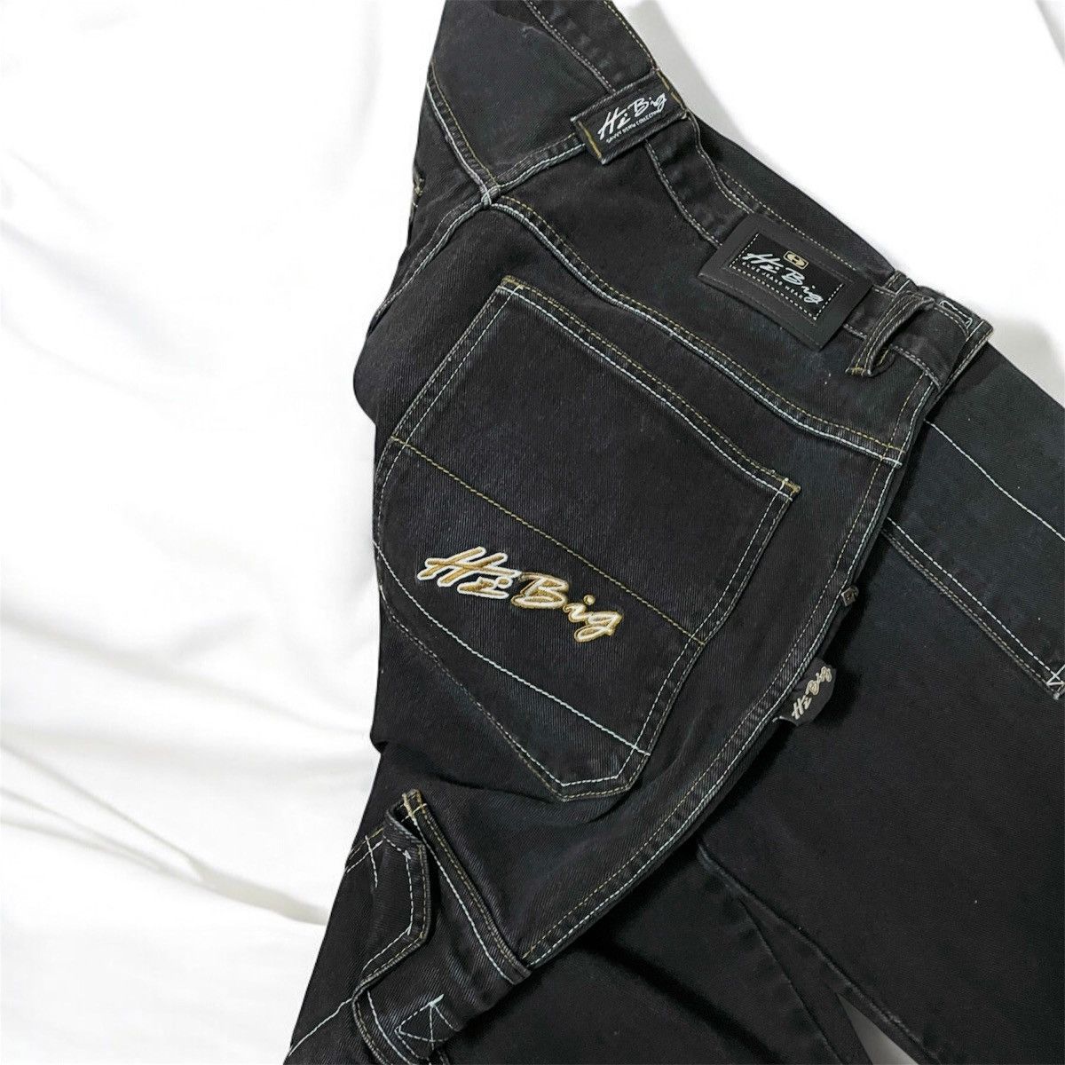 Designer × Vintage Vintage 90's Black Hip Hop Cargo rap carpenter Jeans Wide Size US 33 - 3 Thumbnail
