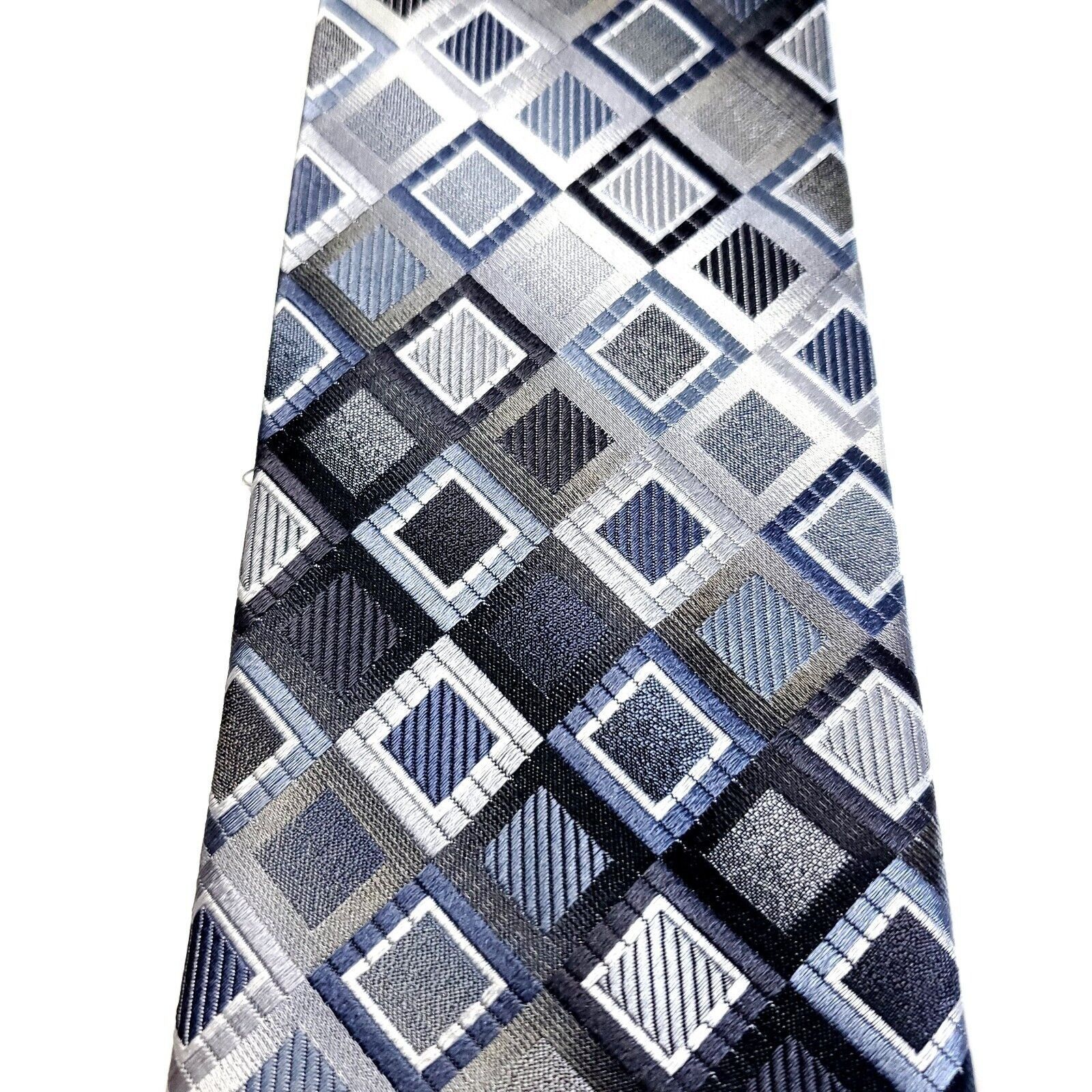 Pierre Cardin Pierre Cardin Blue Silver Geometric Woven Silk Tie Size ONE SIZE - 2 Thumbnail