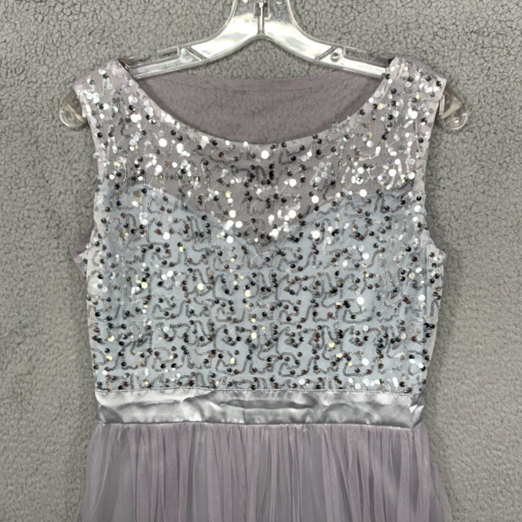 Vintage NEW Long Evening Gown Dress M Silver Navy Netting Sequin Sleeveless Formal Prom NWOT Ladies Size M / US 6-8 / IT 42-44 - 2 Thumbnail