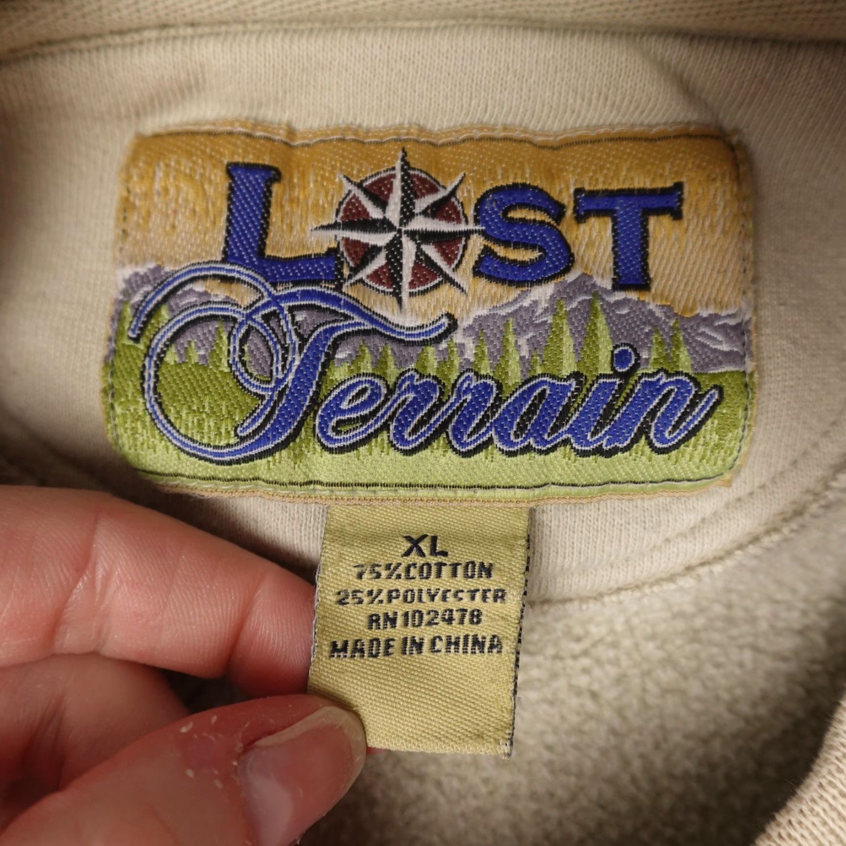 Greats VINTAGE Lost Terrain Sweatshirt Mens XL Beige Graphic Print Embroidered Deer Outdoor Nature Animals Pullover Crew Neck Cotton Polyester Fleece Size US XL / EU 56 / 4 - 2 Thumbnail