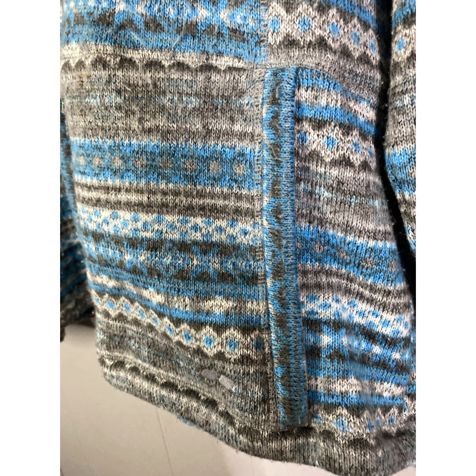Vintage Koppen Sweater Womens XL Blue White Aztec Pattern Hoodie Pockets Sherpa 23x27 Size XL / US 12-14 / IT 48-50 - 7 Thumbnail