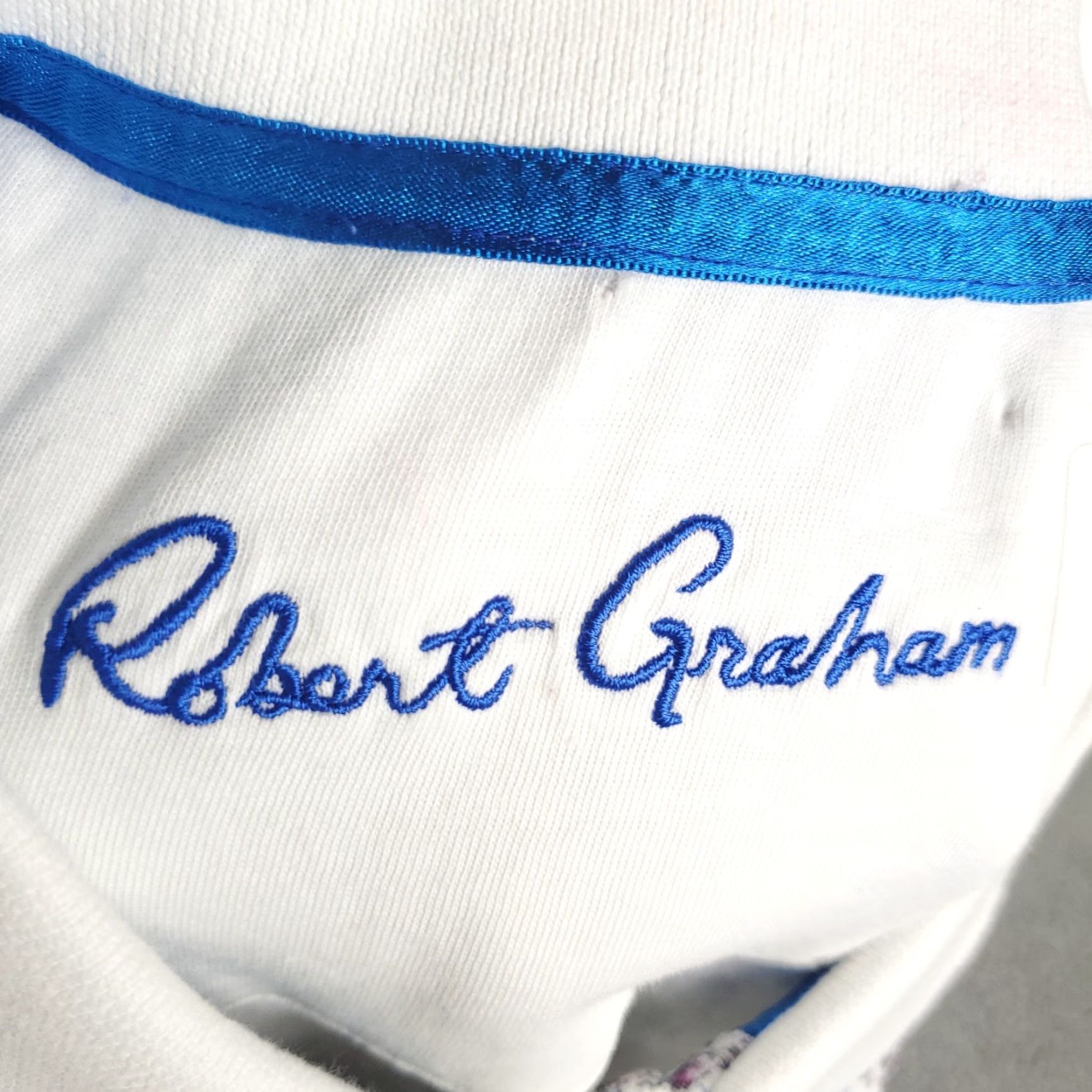 Robert Graham Robert Graham Polo Shirt Men Medium White Blue Abstract Geometric Logo Button-Front Short Sleeve Mens Size US M / EU 48-50 / 2 - 6 Thumbnail