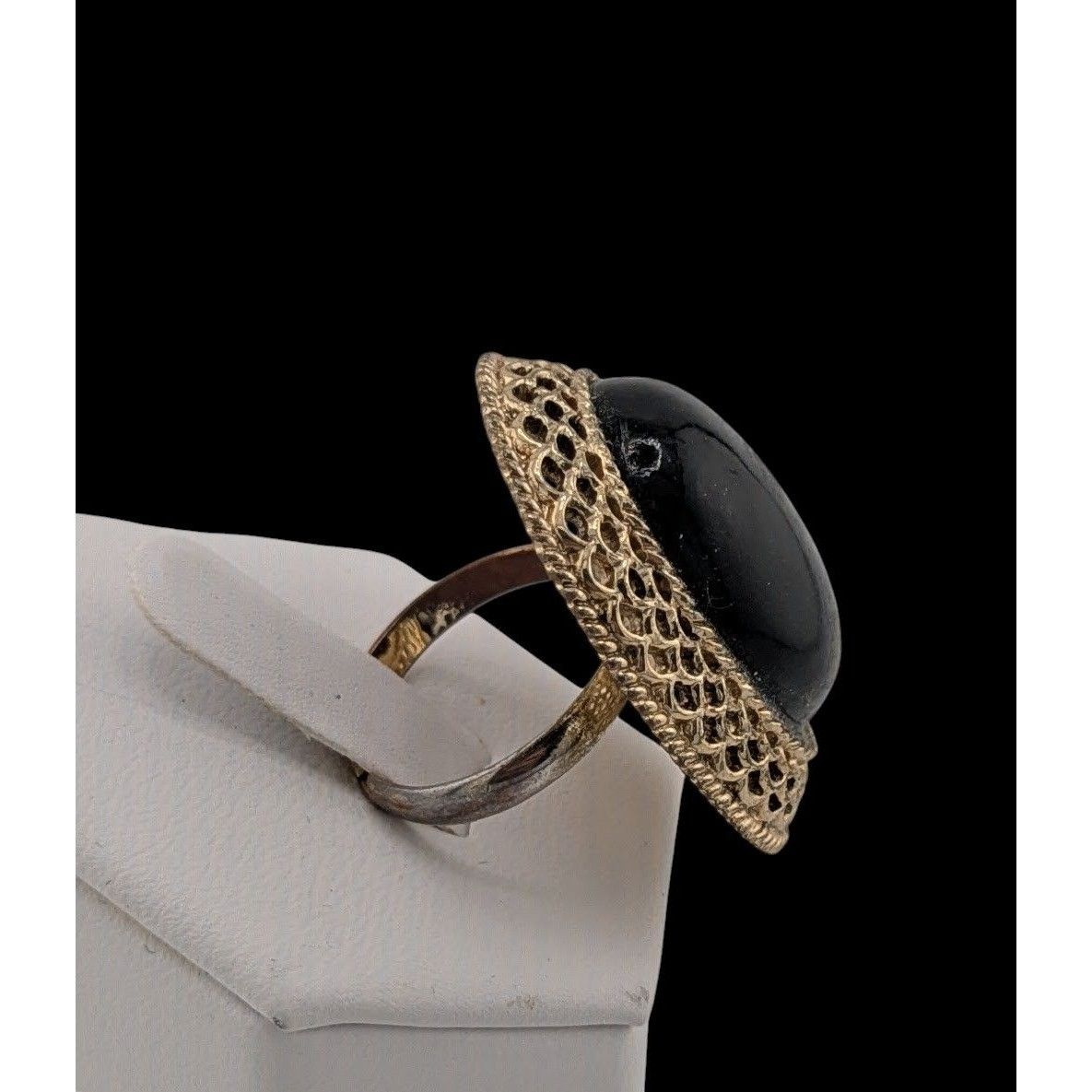 Other Vintage Gothic Black Cabochon Ring With Braided Gold Tone Be Size ONE SIZE - 3 Thumbnail