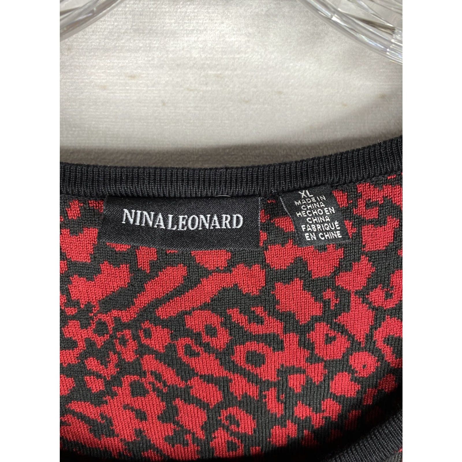 Vintage Nina Leonard Dress XL Black Red Animal Print Knit Scoop Neck A-Line Shirt Dress Womens Vintage No Size XL / US 12-14 / IT 48-50 - 3 Thumbnail